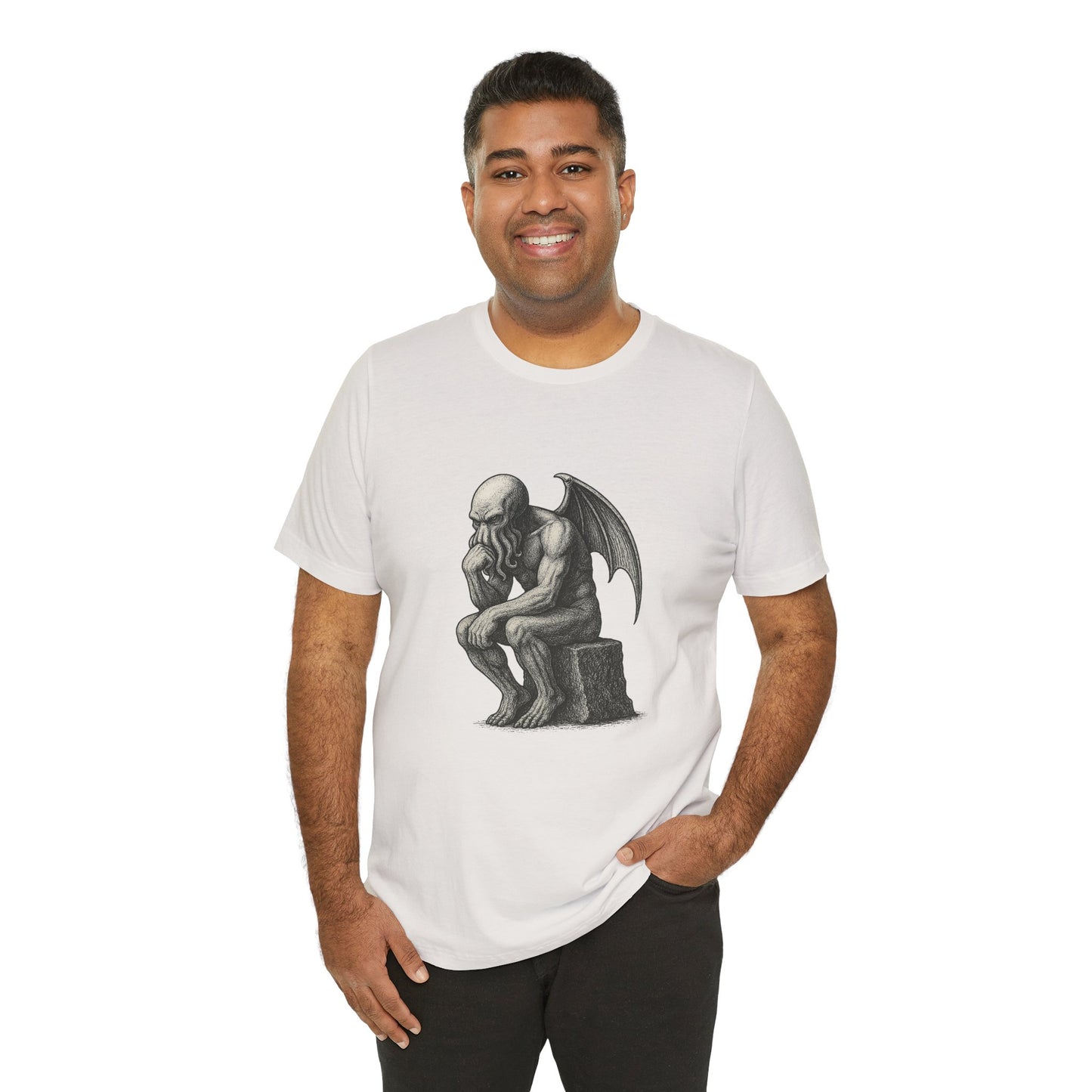 Cthulhu The Thinker Tee – Lovecraftian Parody Shirt