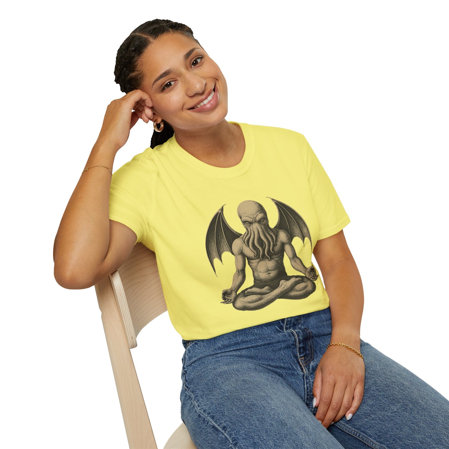 Meditating Cthulhu T-Shirt – Unisex Mythos Tee for Sci-Fi & Festival Fans - WhimSpin - https://whimspin.com