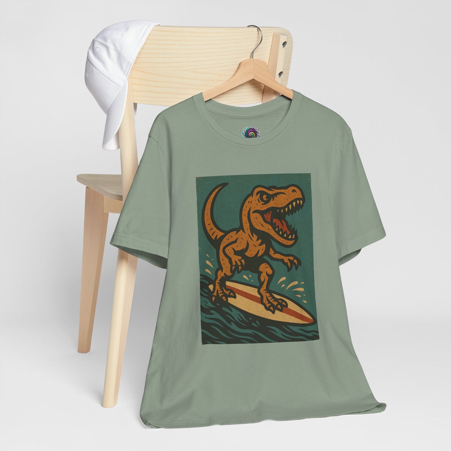 Surfing T-Rex T-Shirt – Funny Dinosaur Surfing Graphic Tee