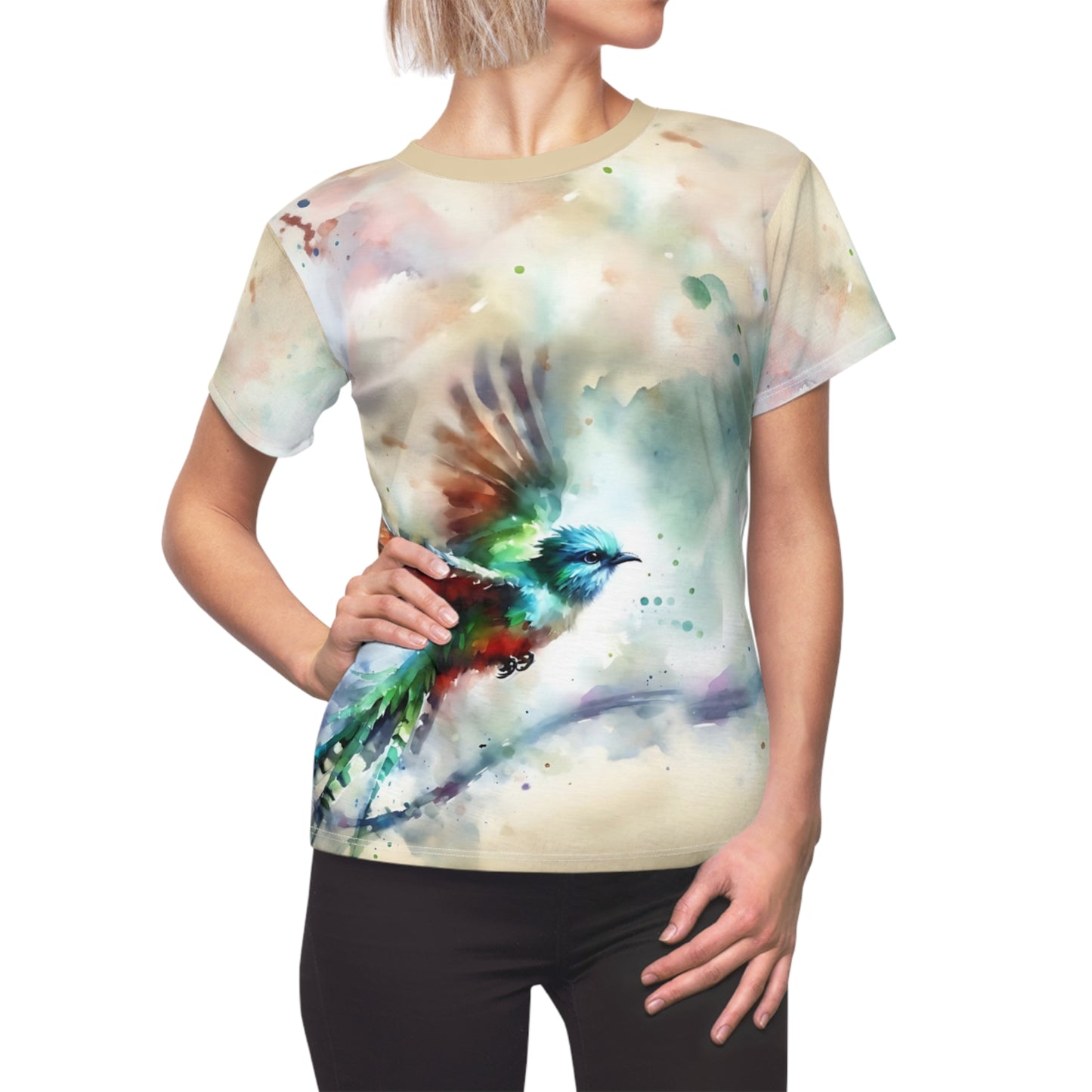 Watercolor Quetzal T-Shirt – Vibrant Nature Art Tee for Women