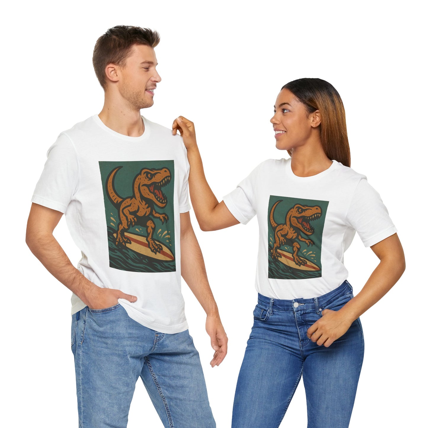 Surfing T-Rex T-Shirt – Funny Dinosaur Surfing Graphic Tee