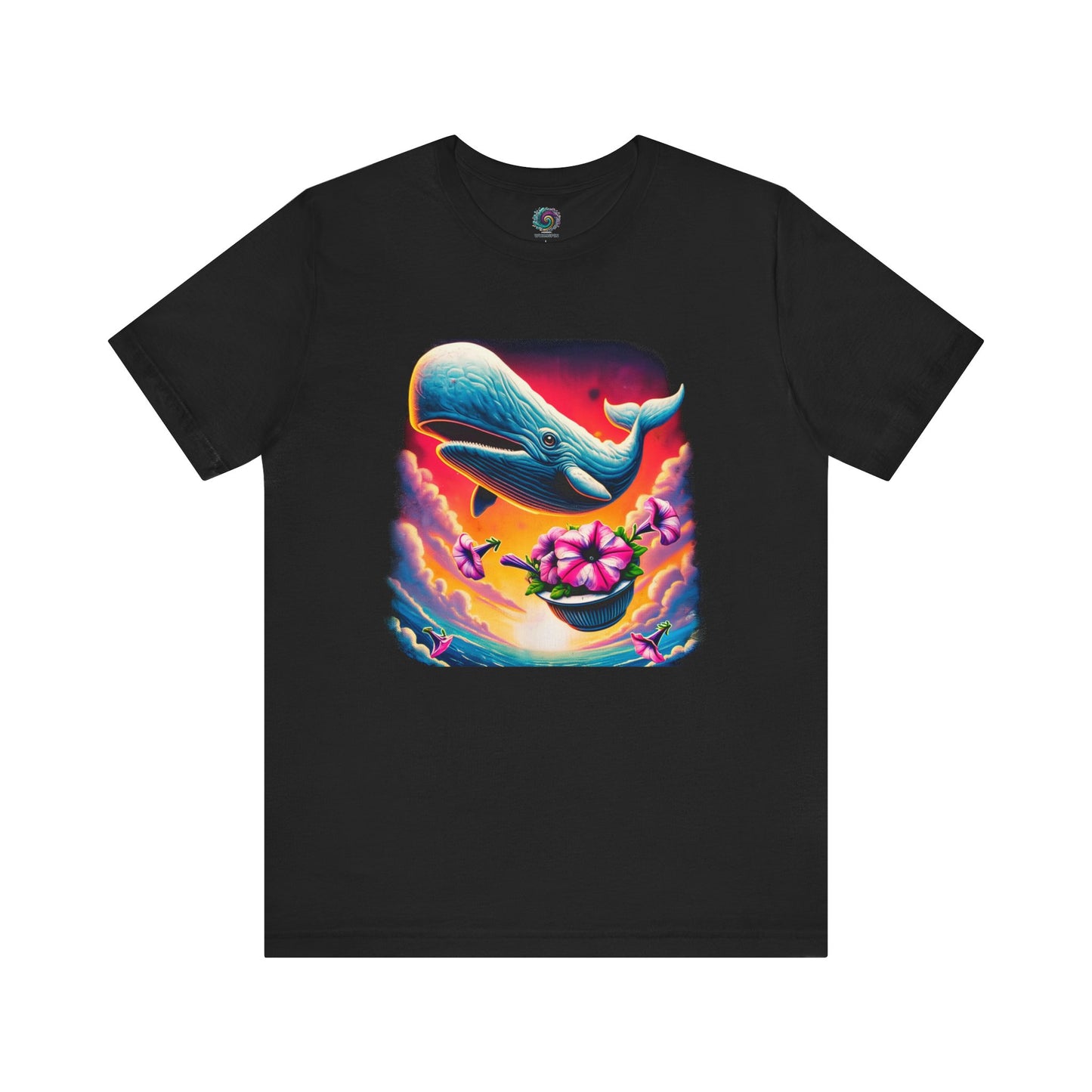 Oh No Not Again Petunias and Whale Tee – oh no not again funny t-shirt in black, inspired by hitchhikers guide moments