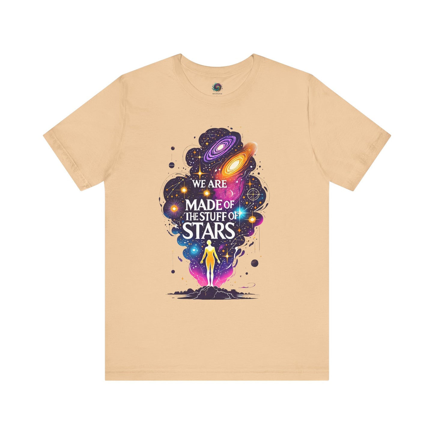 We Are Made of Star Stuff T-Shirt – Carl Sagan Inspired Galaxy Tee in sand dune, ideal for cosmic dreamers and fans of stardust philosophy.
