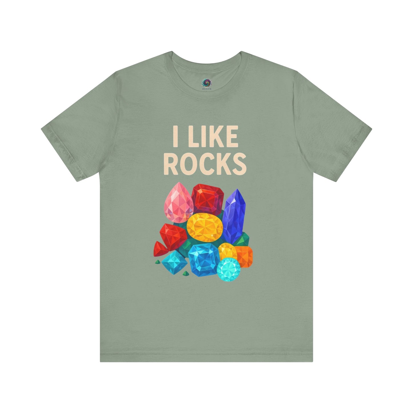 Citron light green I like rocks shirt from WhimSpin on a white background