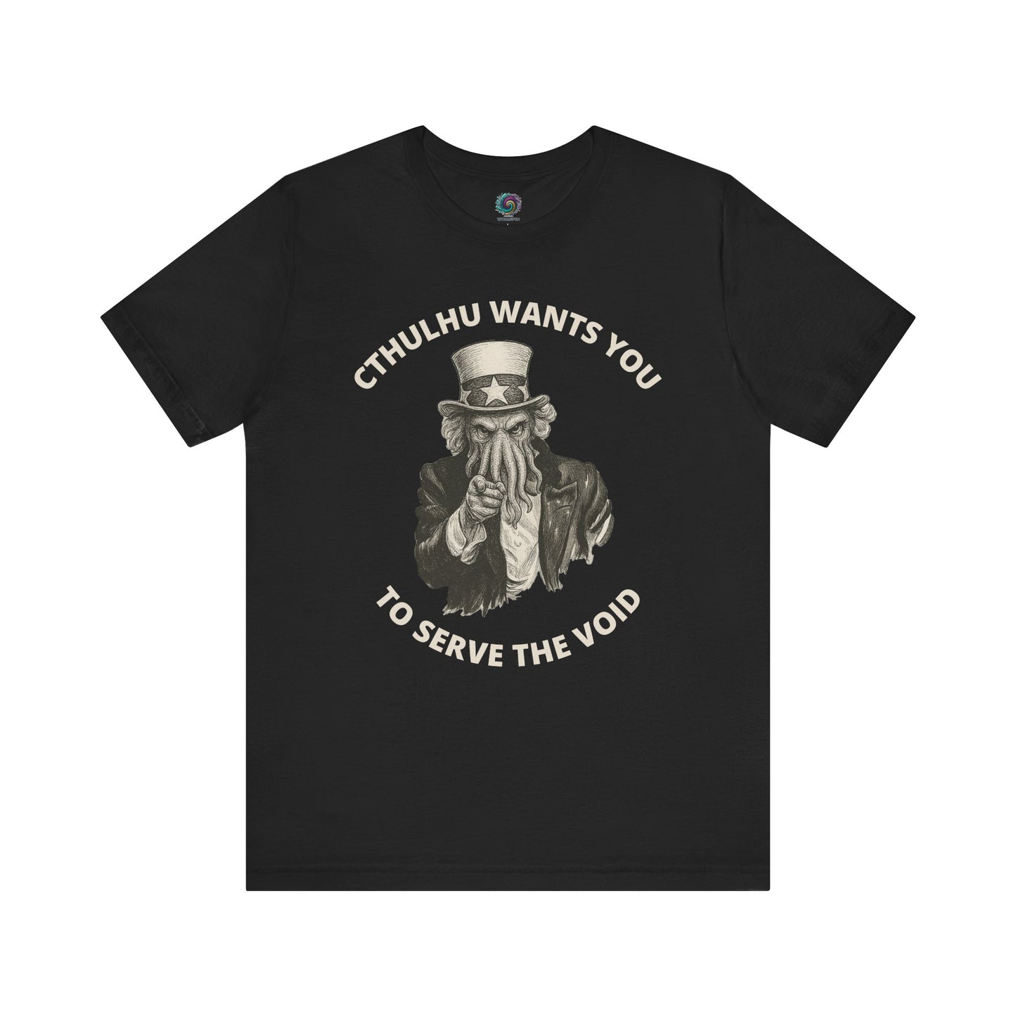 Cthulhu Wants You T-Shirt – Mythos Horror Tee for Lovecraft Fans in black with eerie Cthulhu Uncle Sam illustration and horror-themed typography.