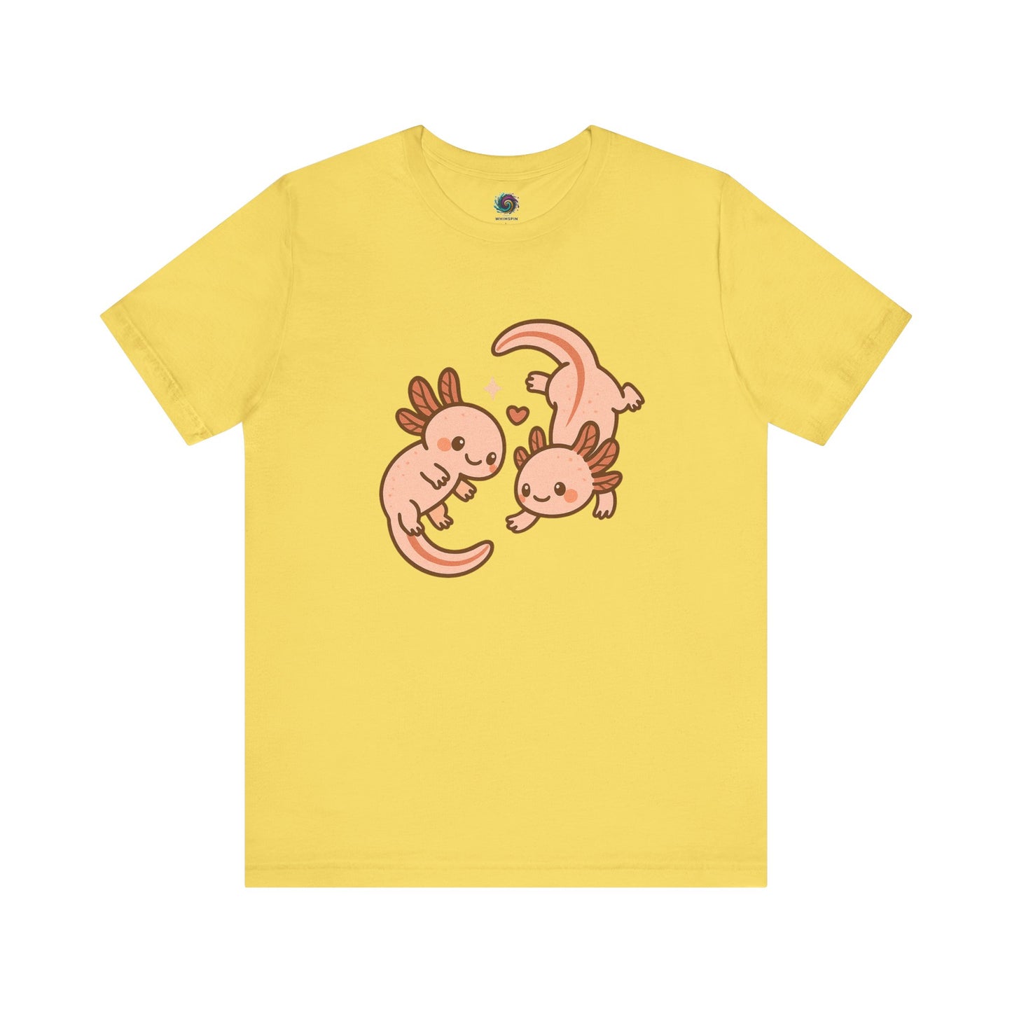 Daisy Yellow Kawaii Axolotl T-Shirt – Cute Tee with Smiling Axolotls - WhimSpin - https://whimspin.com