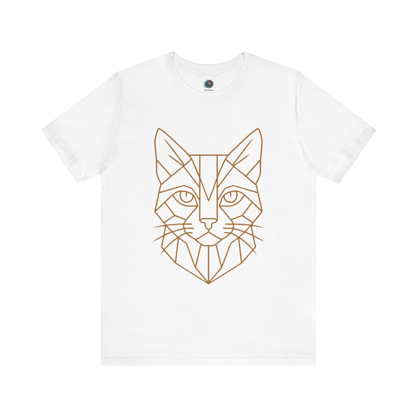 White t shirt with a cat head drawn in geometric lines -Geometric Cat T-Shirt – Minimalist Line Art Tee from Whimspin