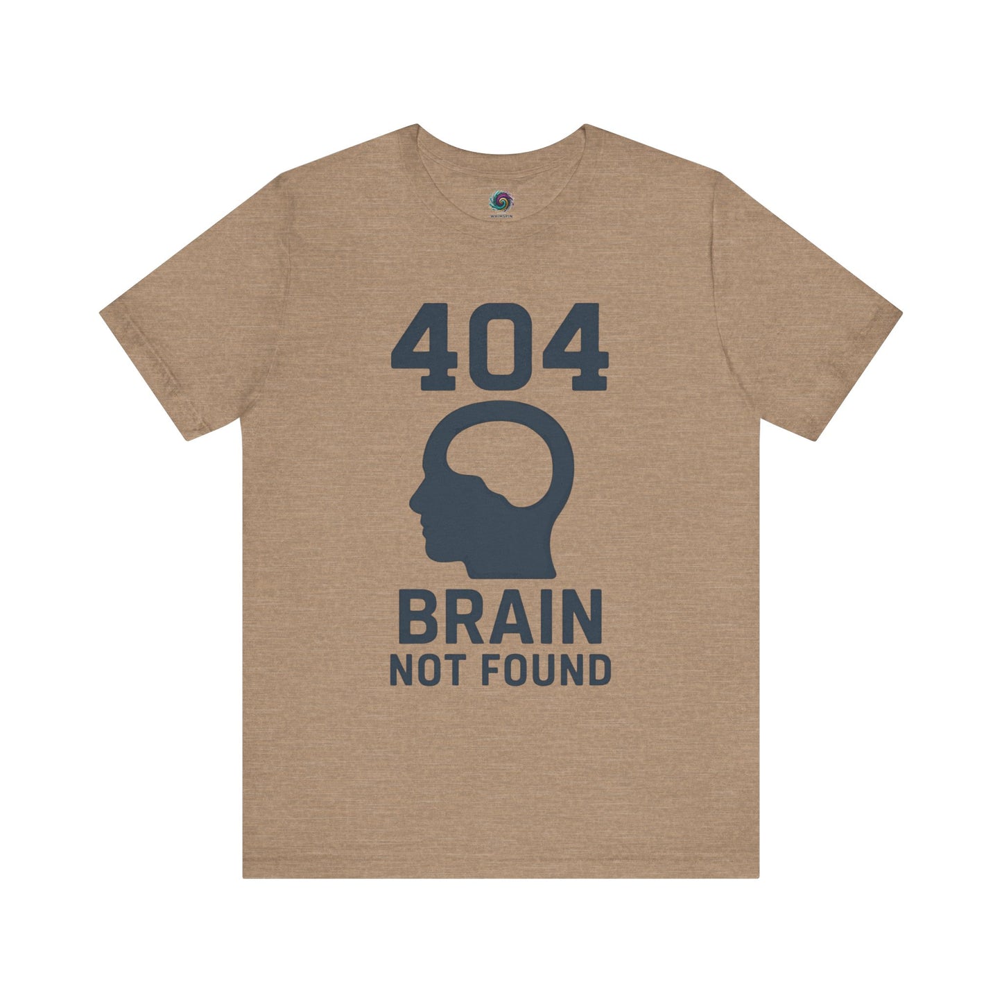 Heather Tan "404 Brain Not Found T-Shirt" from WhimSpin. The tshirt graphic is a profile image of a human head with an empty hole where the brain should be and the text "404 Brain Not Found."