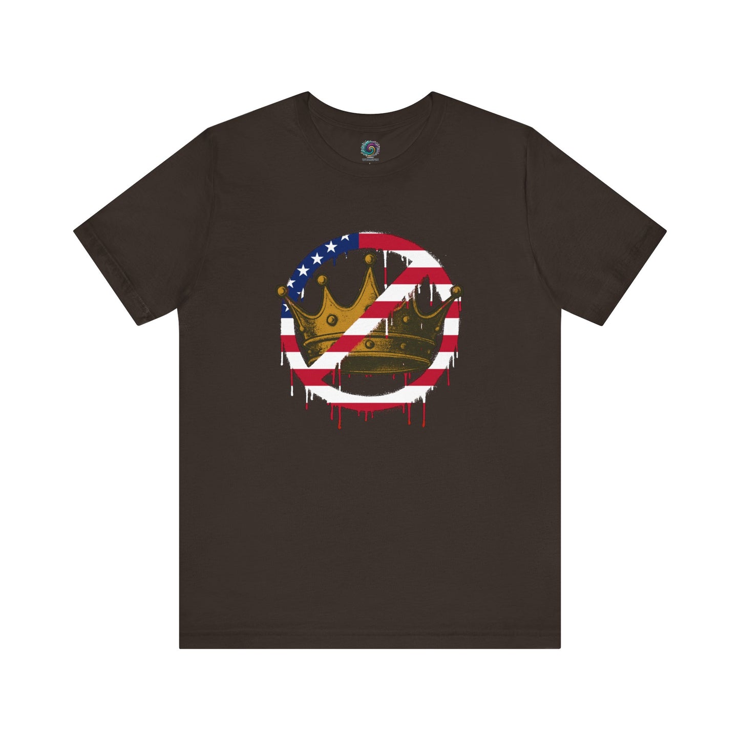 No Kings Protest T-Shirt – Anti-Authoritarian Democracy Graphic Tee in warm brown with U.S. flag crown illustration