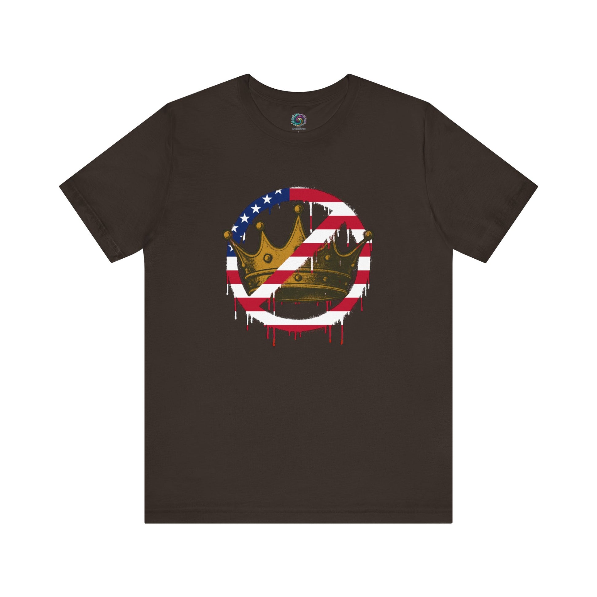 No Kings Protest T-Shirt – Anti-Authoritarian Democracy Graphic Tee in warm brown with U.S. flag crown illustration