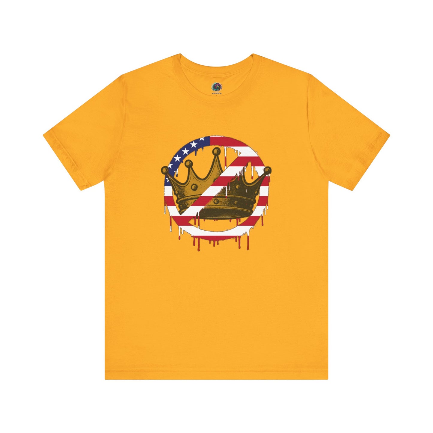 No Kings Protest T-Shirt – Anti-Authoritarian Democracy Graphic Tee in bright gold featuring patriotic anti-monarchy design