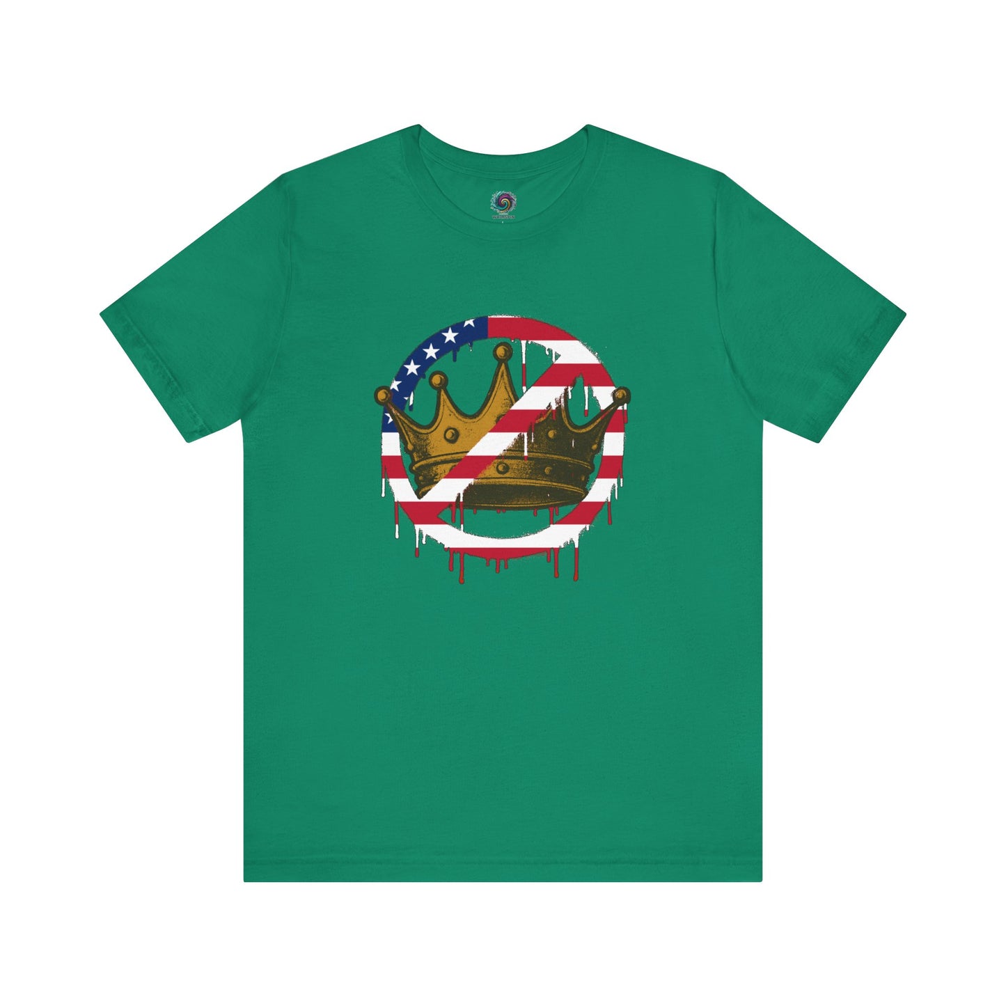 No Kings Protest T-Shirt – Anti-Authoritarian Democracy Graphic Tee in bold Kelly green with U.S. flag no-kings design