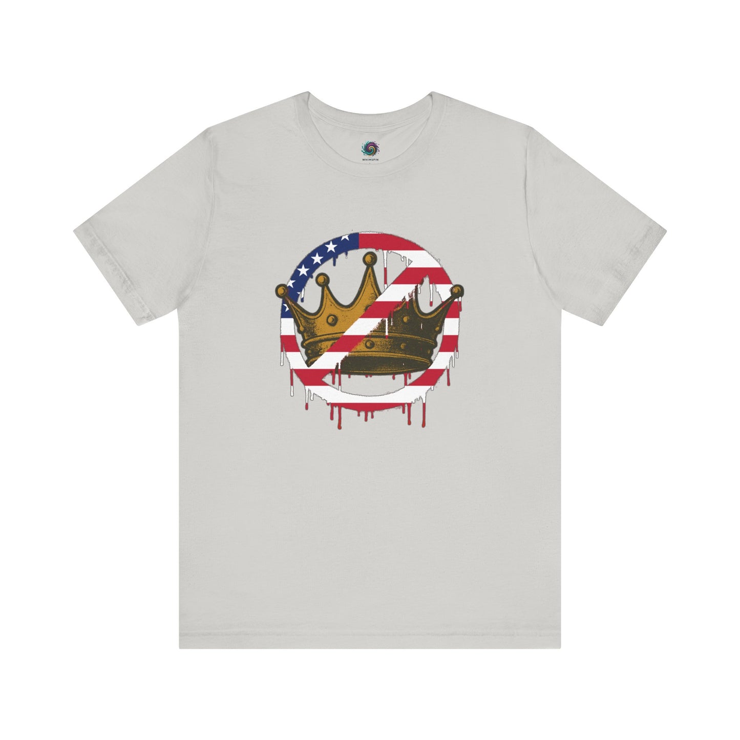 No Kings Protest T-Shirt – Anti-Authoritarian Democracy Graphic Tee in silver with distressed American crown protest artwork