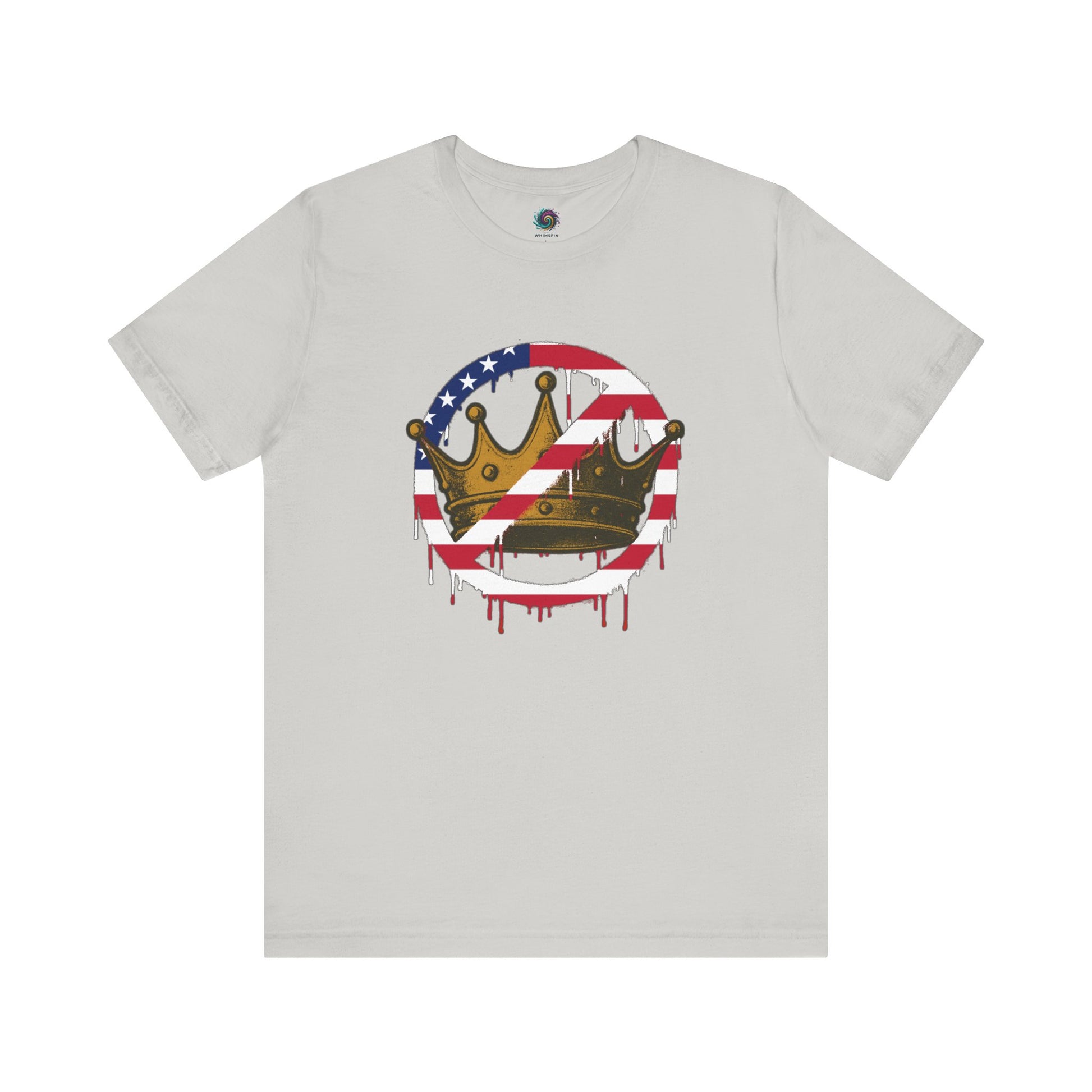 No Kings Protest T-Shirt – Anti-Authoritarian Democracy Graphic Tee in silver with distressed American crown protest artwork
