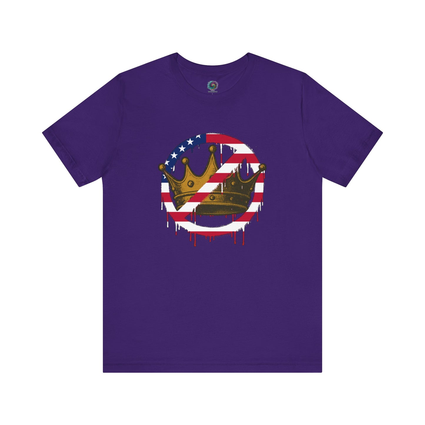 No Kings Protest T-Shirt – Anti-Authoritarian Democracy Graphic Tee in vivid team purple with red, white, and blue crown symbol