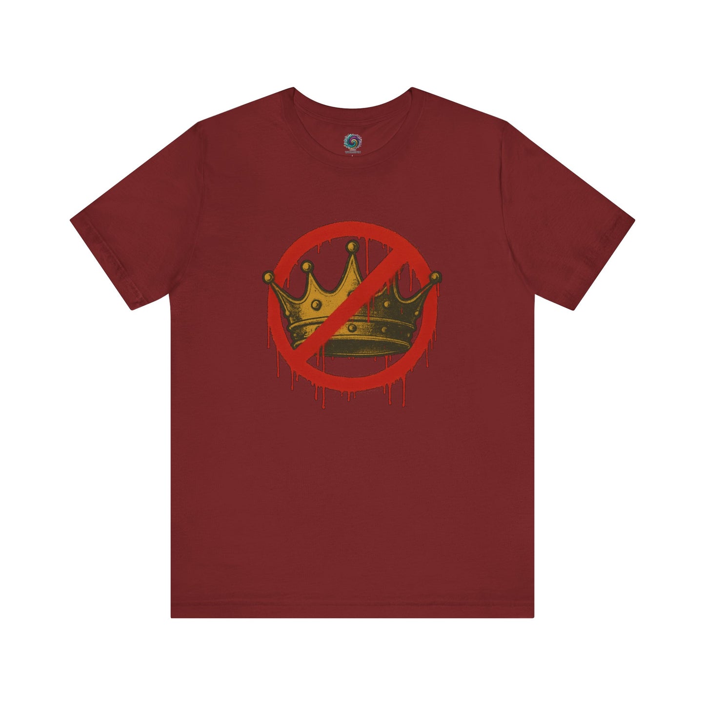 No Kings T-Shirt – Anti-Monarchy Protest Tee for Global Rebels in deep cardinal red with anti-monarchy graphic