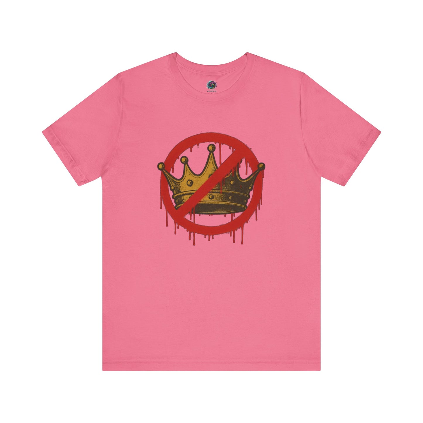 No Kings T-Shirt – Anti-Monarchy Protest Tee for Global Rebels in soft charity pink with bold anti-royal message