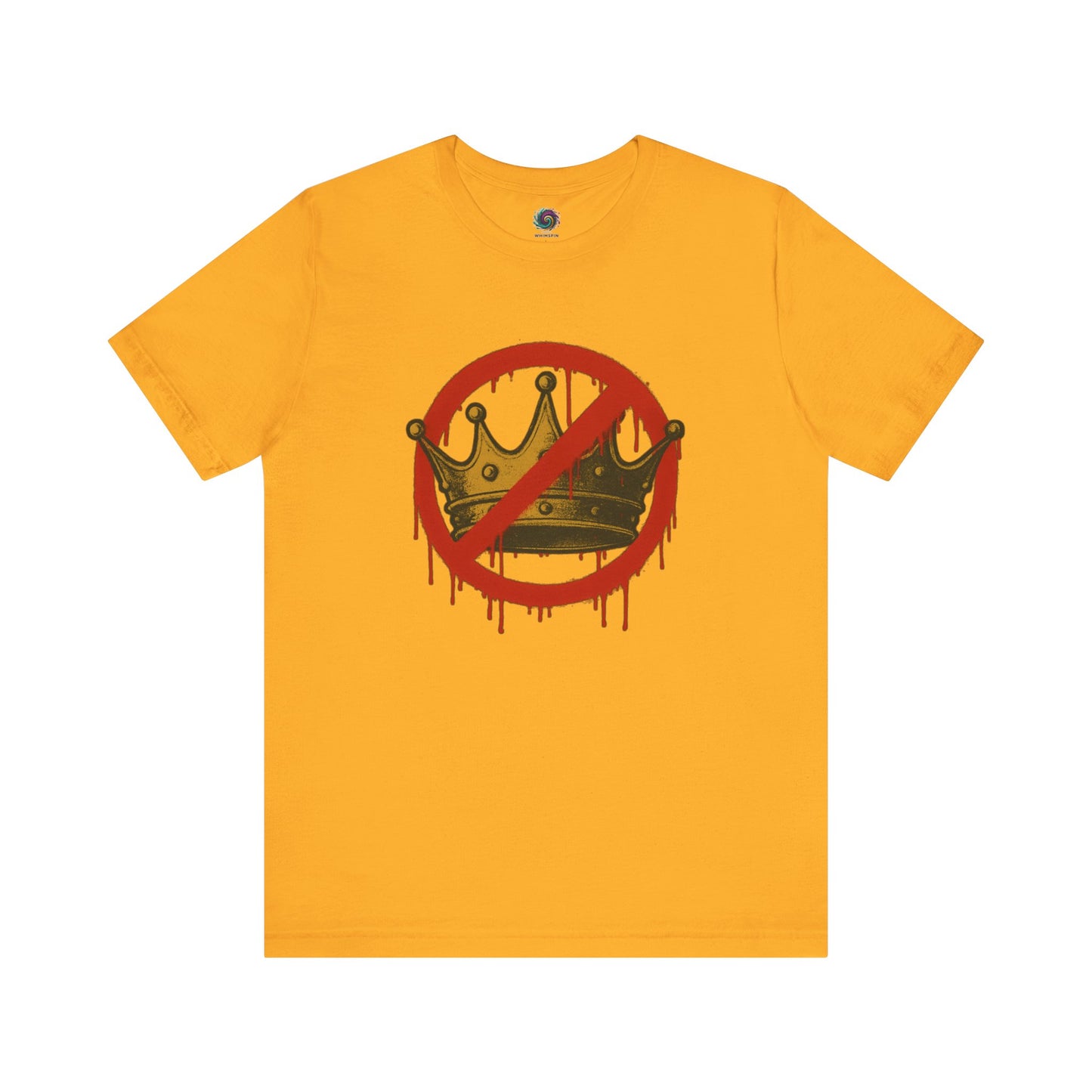 No Kings T-Shirt – Anti-Monarchy Protest Tee for Global Rebels in bright gold with dripping red crown image