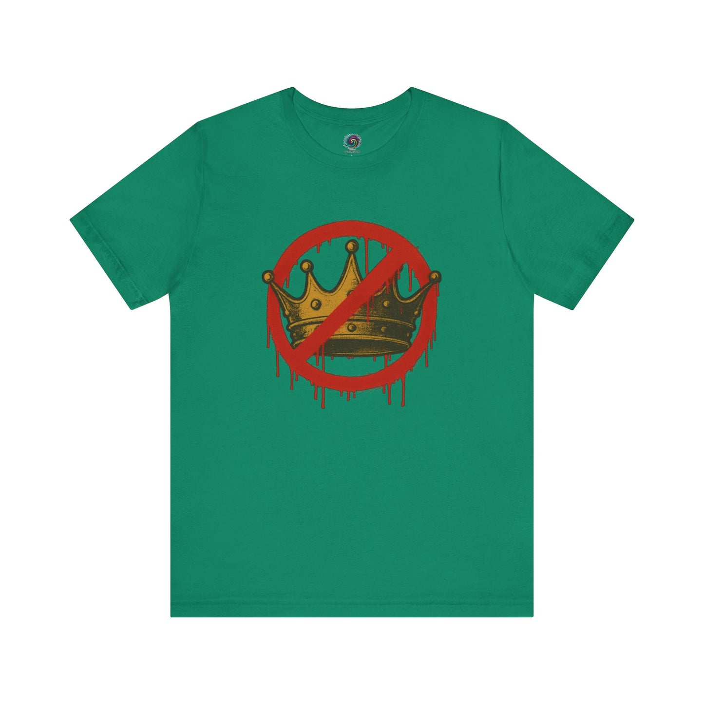 No Kings T-Shirt – Anti-Monarchy Protest Tee for Global Rebels in vibrant Kelly green with symbolic crown graphic