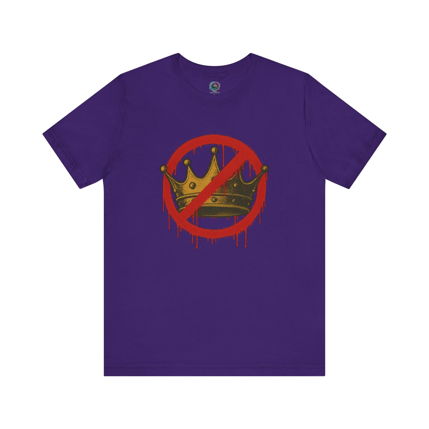 No Kings T-Shirt – Anti-Monarchy Protest Tee for Global Rebels in bold team purple with dripping red crown symbol