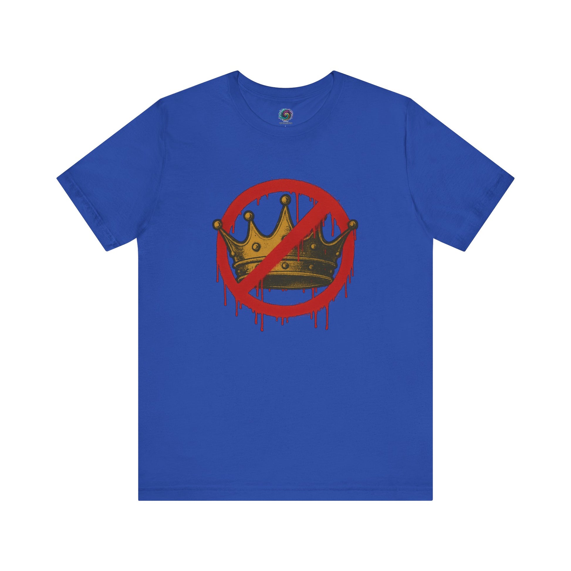 No Kings T-Shirt – Anti-Monarchy Protest Tee for Global Rebels in vibrant true royal blue with protest artwork