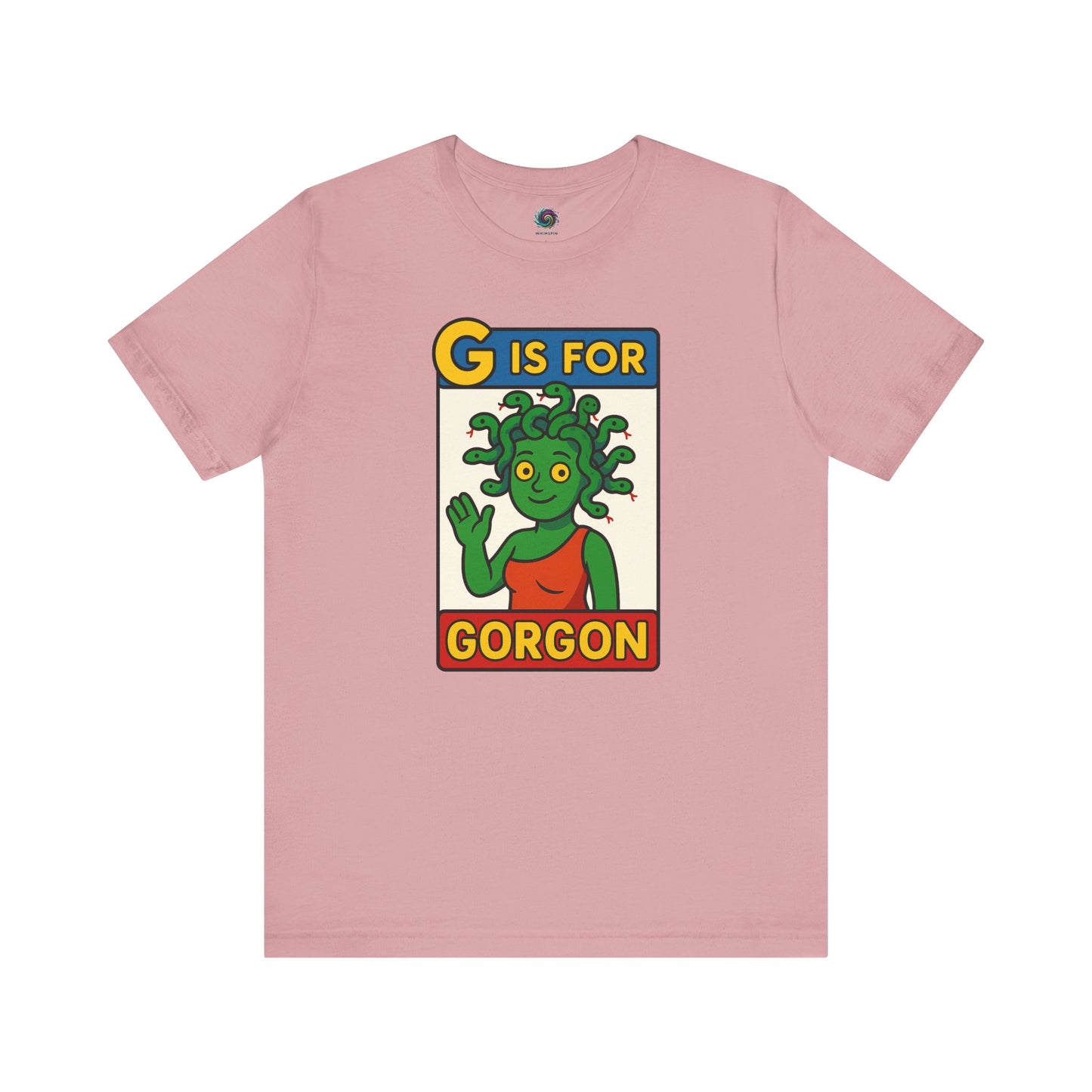 Orchid gorgon tshirt featuring halloween gorgon head design in playful cartoon style.