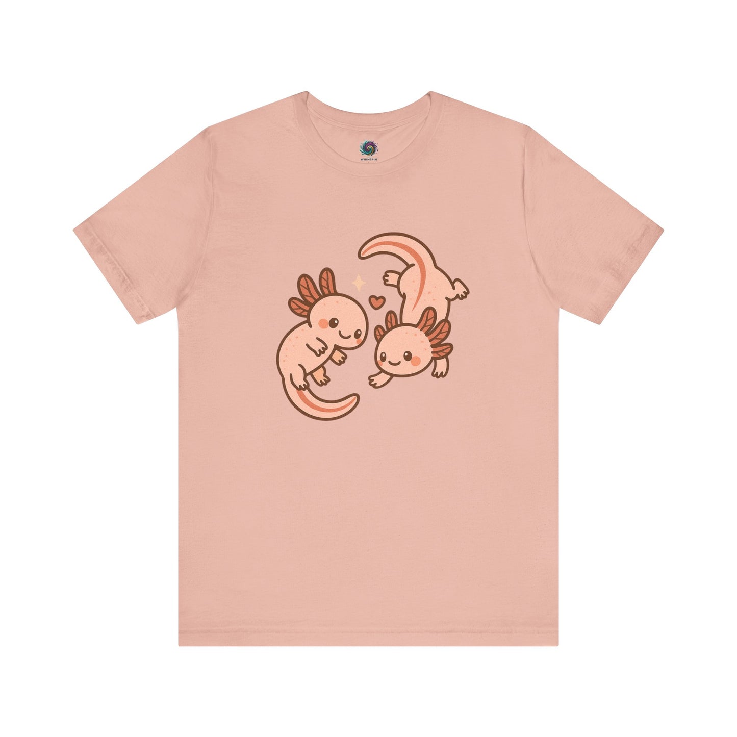Peach Kawaii Axolotl T-Shirt – Cute Tee with Smiling Axolotls - WhimSpin - https://whimspin.com