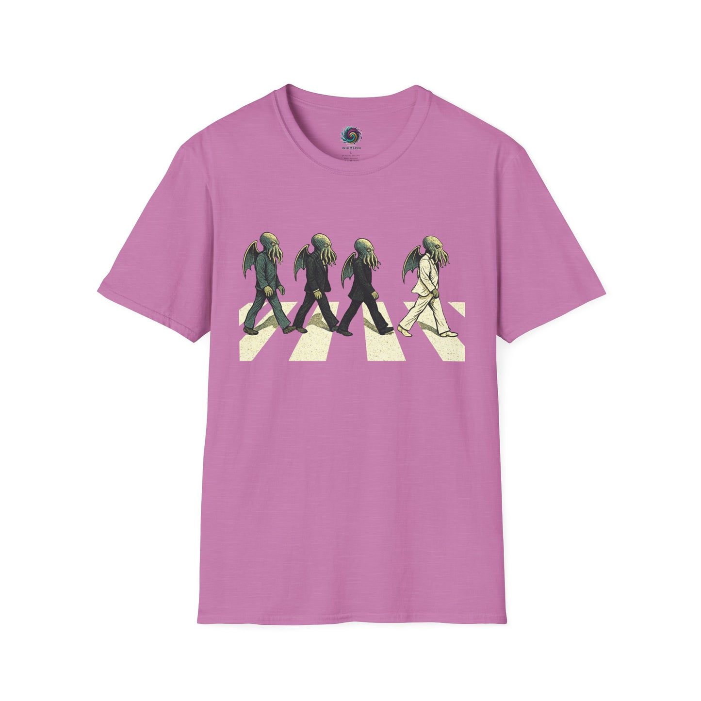 Pink Cthulhu Crossing T-Shirt – Beatles Abbey Road Parody Tee | WhimSpin - WhimSpin - https://whimspin.com