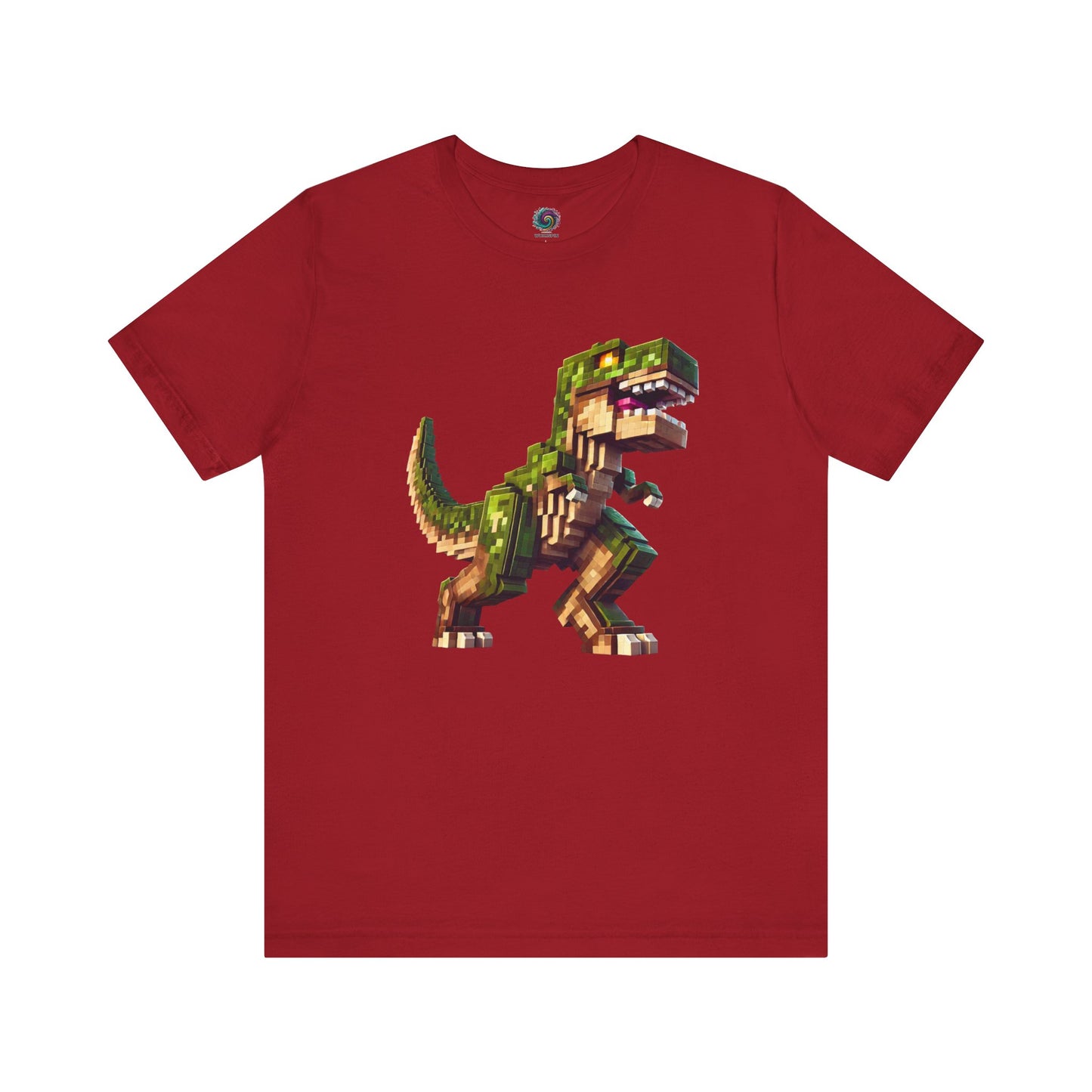 Pixel Dinosaur Graphic T-Shirt – Retro Unisex Tee for Adult Dino Fans in canvas red, bold pixel-style T-Rex artwork.