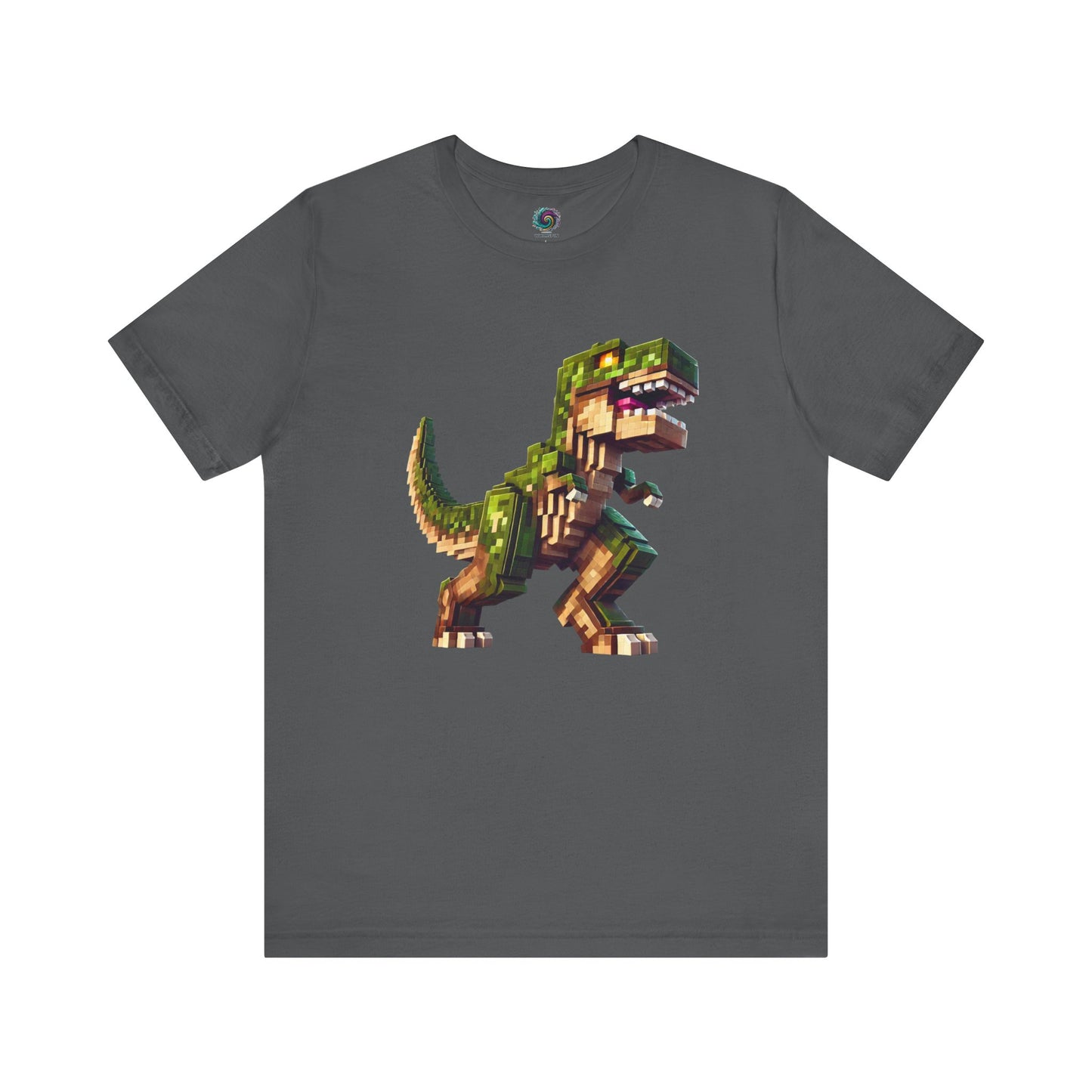 Pixel Dinosaur Graphic T-Shirt – Retro Unisex Tee for Adult Dino Fans in asphalt grey, featuring pixelated T-Rex design.