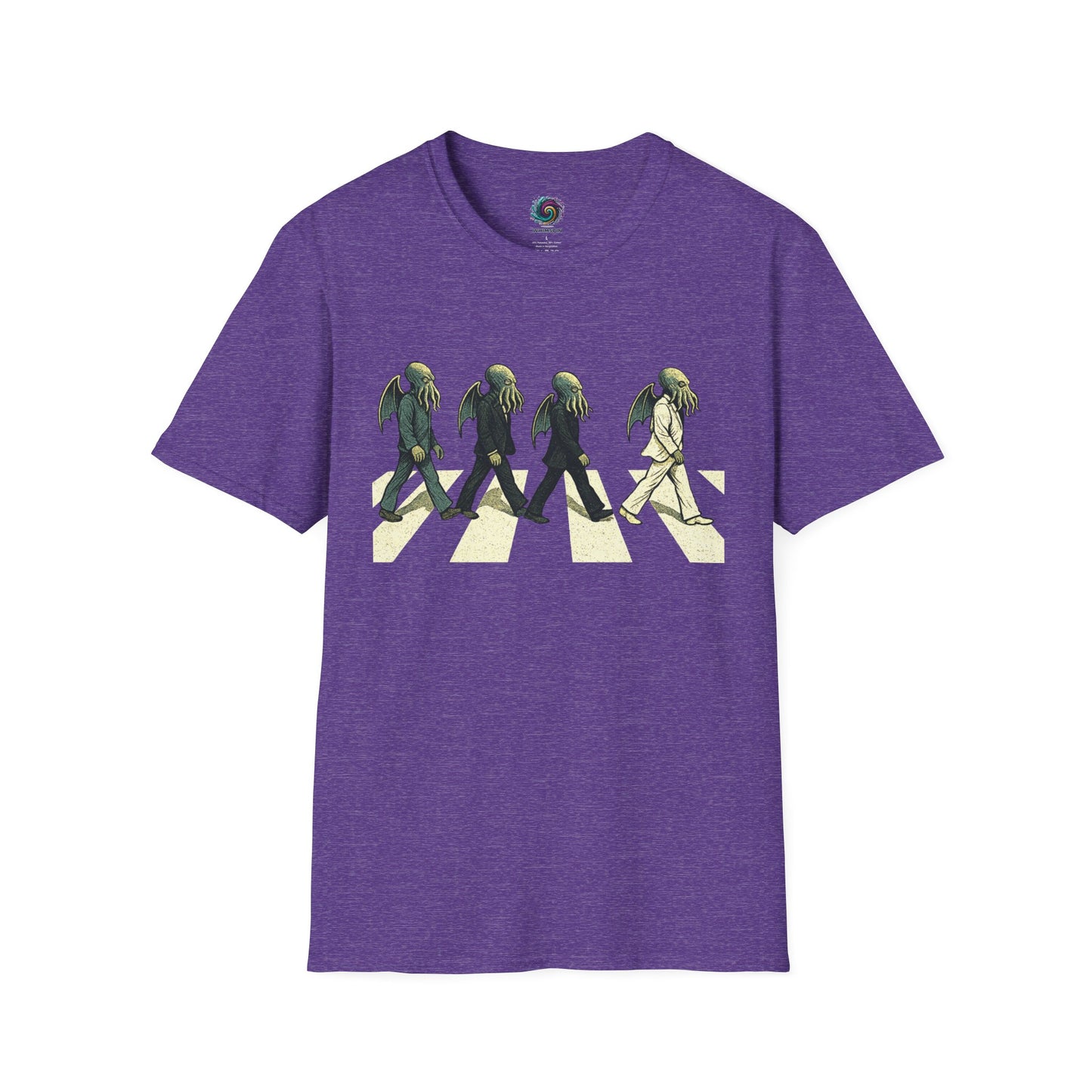 Purple Cthulhu Crossing T-Shirt – Beatles Abbey Road Parody Tee | WhimSpin - WhimSpin - https://whimspin.com