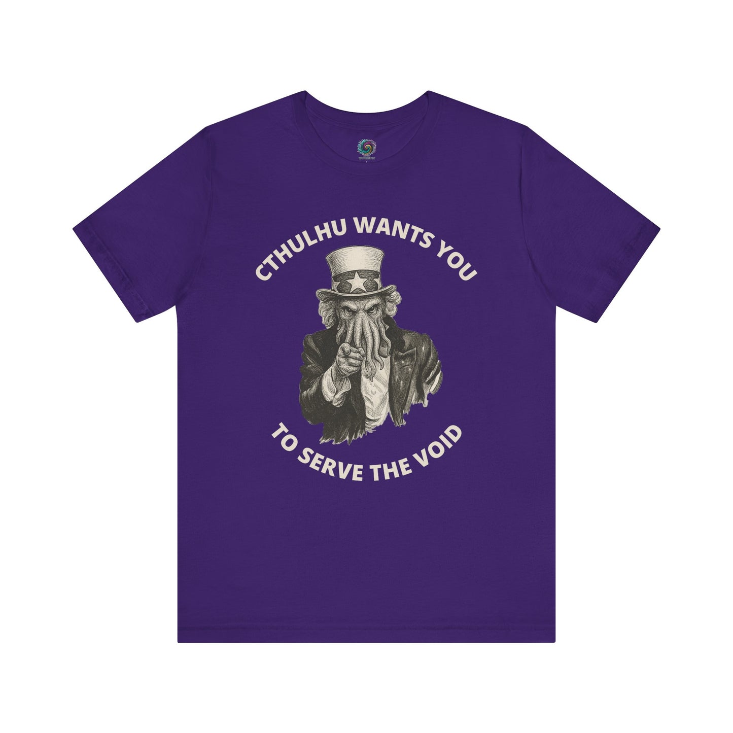 Cthulhu Wants You T-Shirt – Mythos Horror Tee for Lovecraft Fans in team purple featuring a Cthulhu t-shirt design that blends horror and satire.