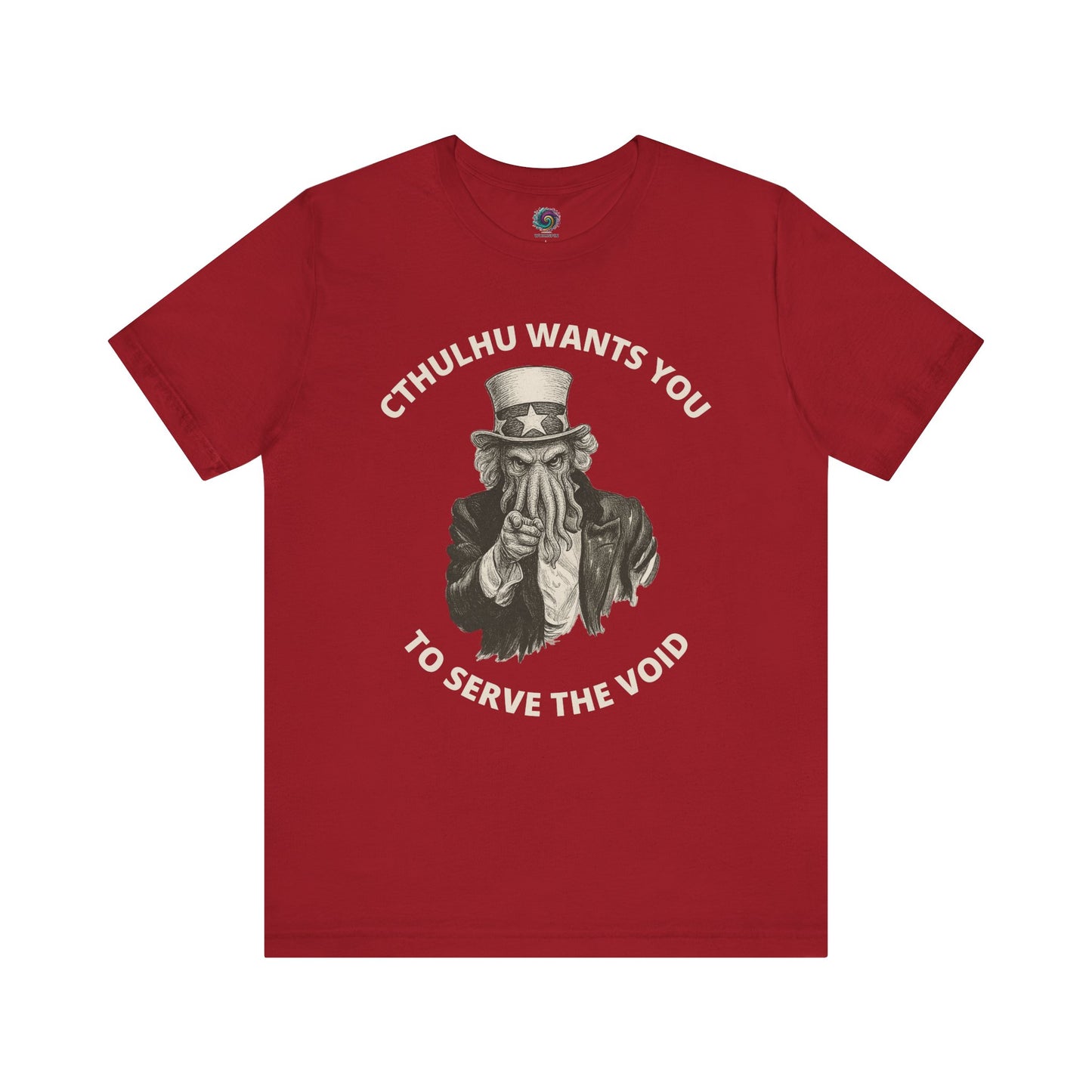 Cthulhu Wants You T-Shirt – Mythos Horror Tee for Lovecraft Fans in canvas red with a striking Cthulhu t-shirt graphic calling forth cultist vibes.