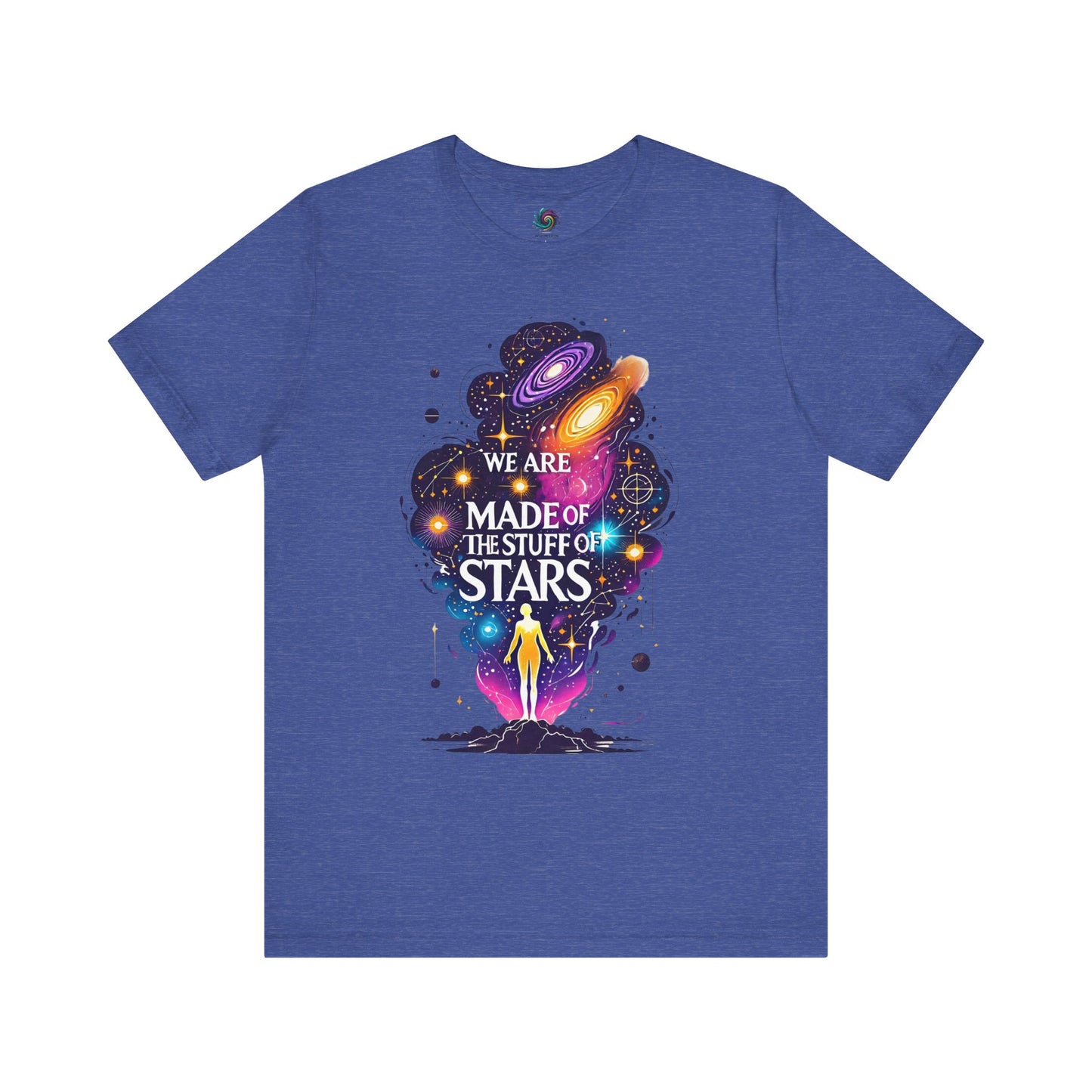 We Are Made of Star Stuff T-Shirt – Carl Sagan Inspired Galaxy Tee in heather true royal, perfect for stargazers and space nerds.