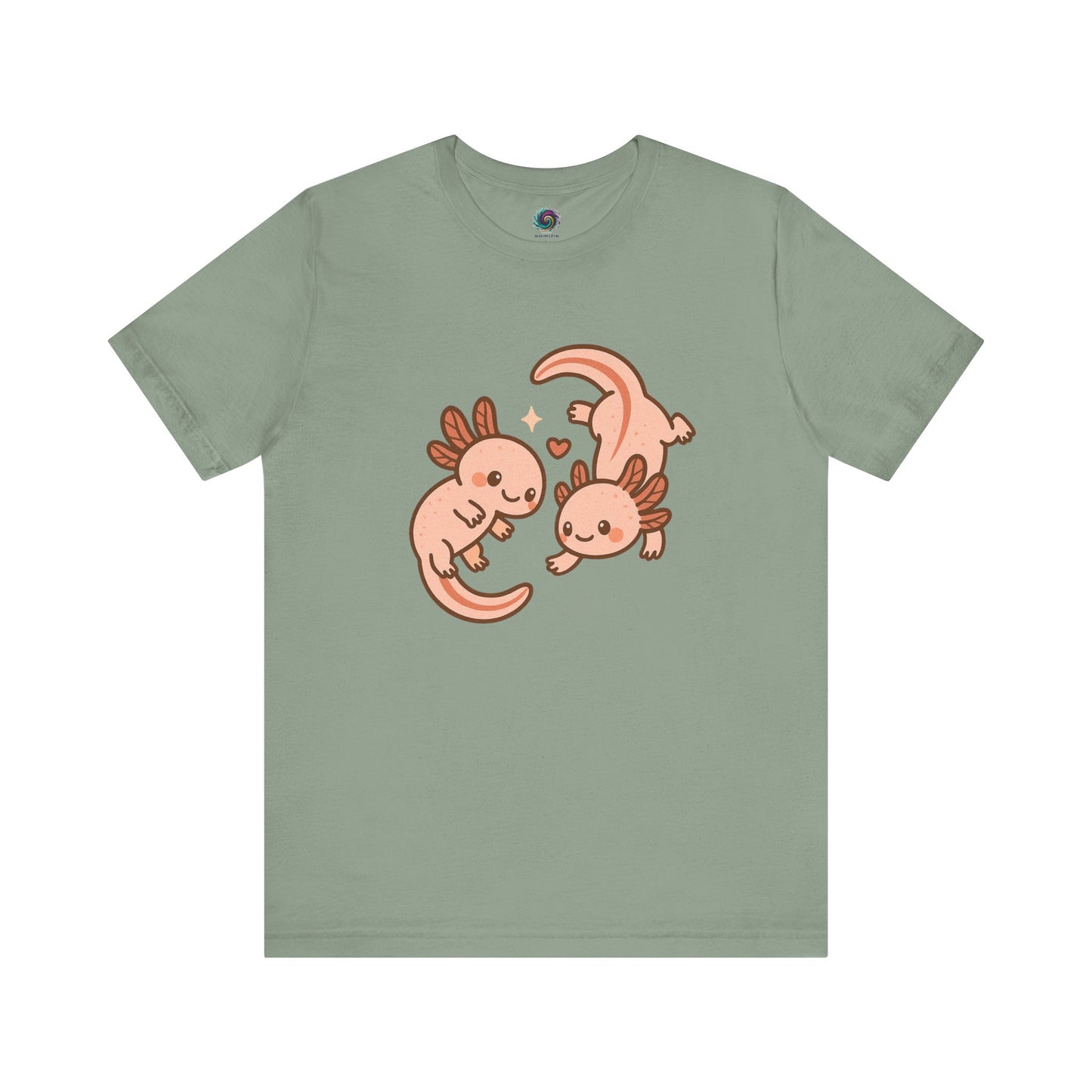 Sage Green Kawaii Axolotl T-Shirt – Cute Tee with Smiling Axolotls - WhimSpin - https://whimspin.com