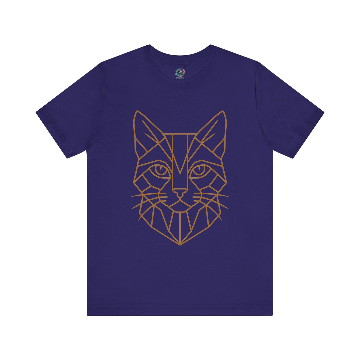 Team Navy t shirt with a cat head drawn in geometric lines - Geometric Cat T-Shirt – Minimalist Line Art Tee from Whimspin