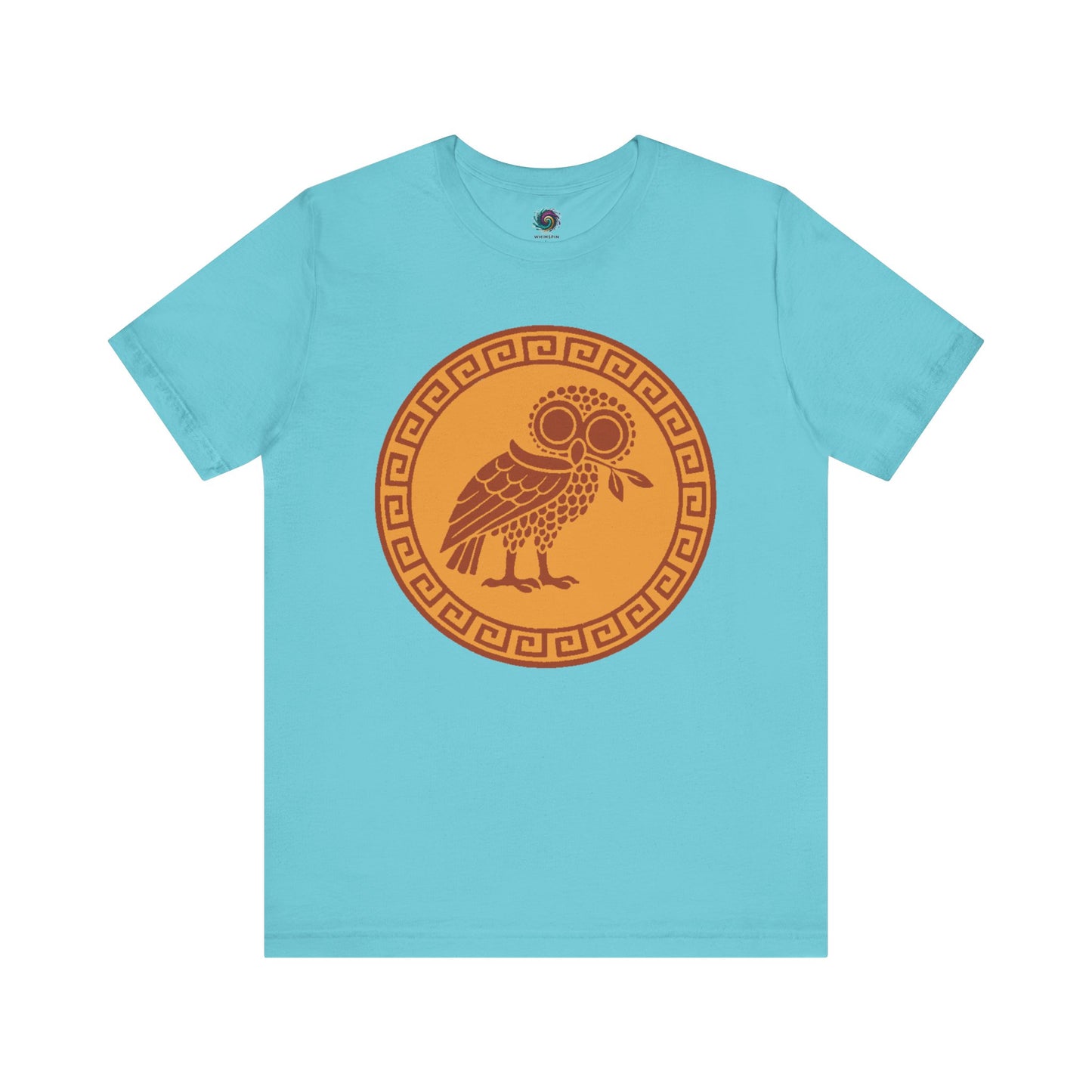 Turquoise Athena’s Owl T-Shirt – Greek Mythology Bird Tee from WhimSpin on a white background