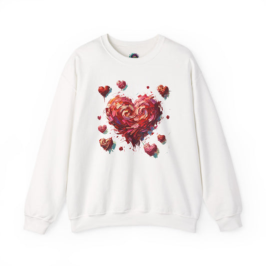 Clean white backdrop for the painterly pink heart on this Valentine's Day sweatshirt
