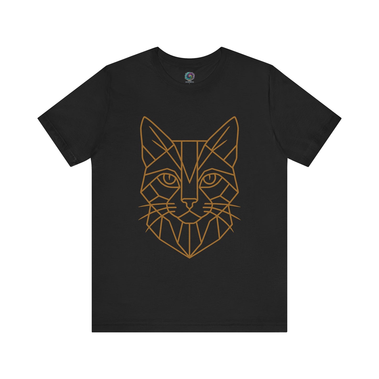 Black Geometric Cat T-Shirt – Minimalist Line Art Tee with a cat head drawn in geometric lines from Whimspin
