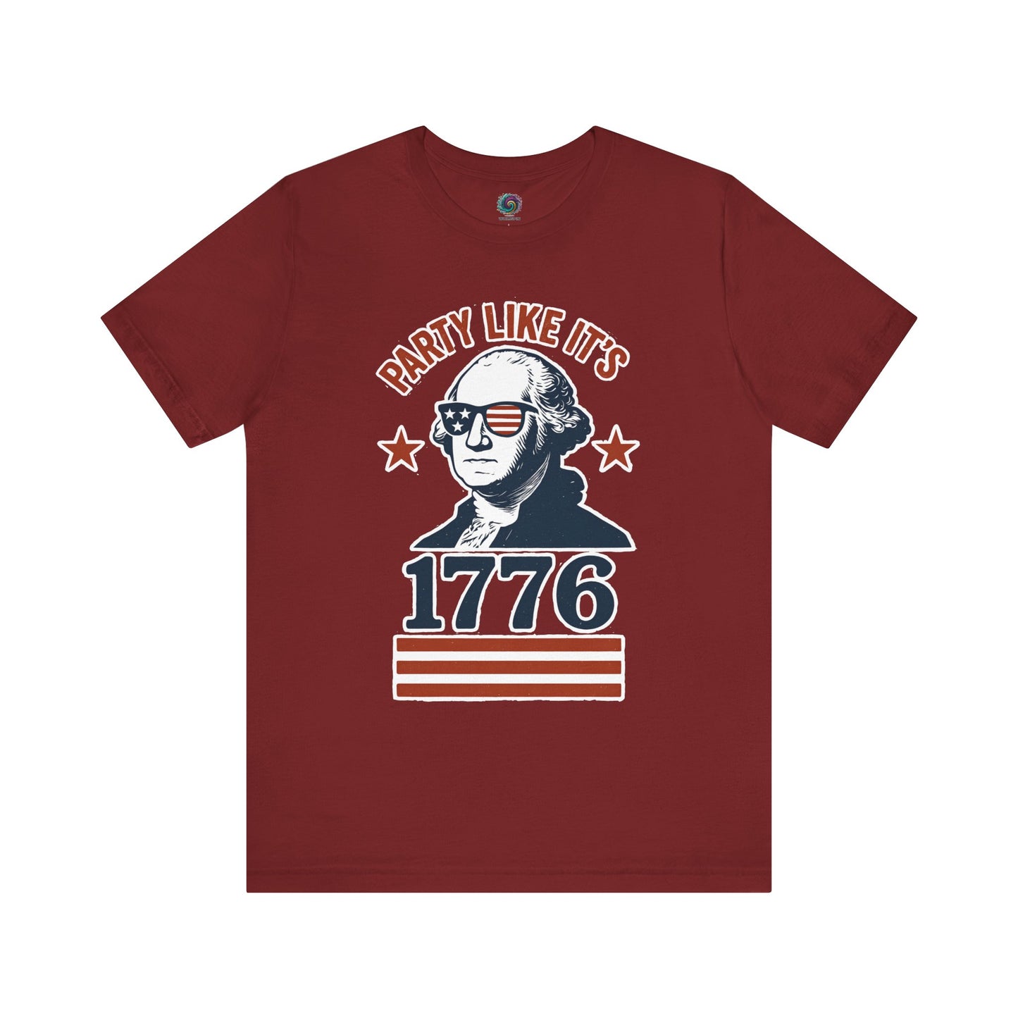 Dark red Party Like It's 1776 shirt with George Washington in sunglasses