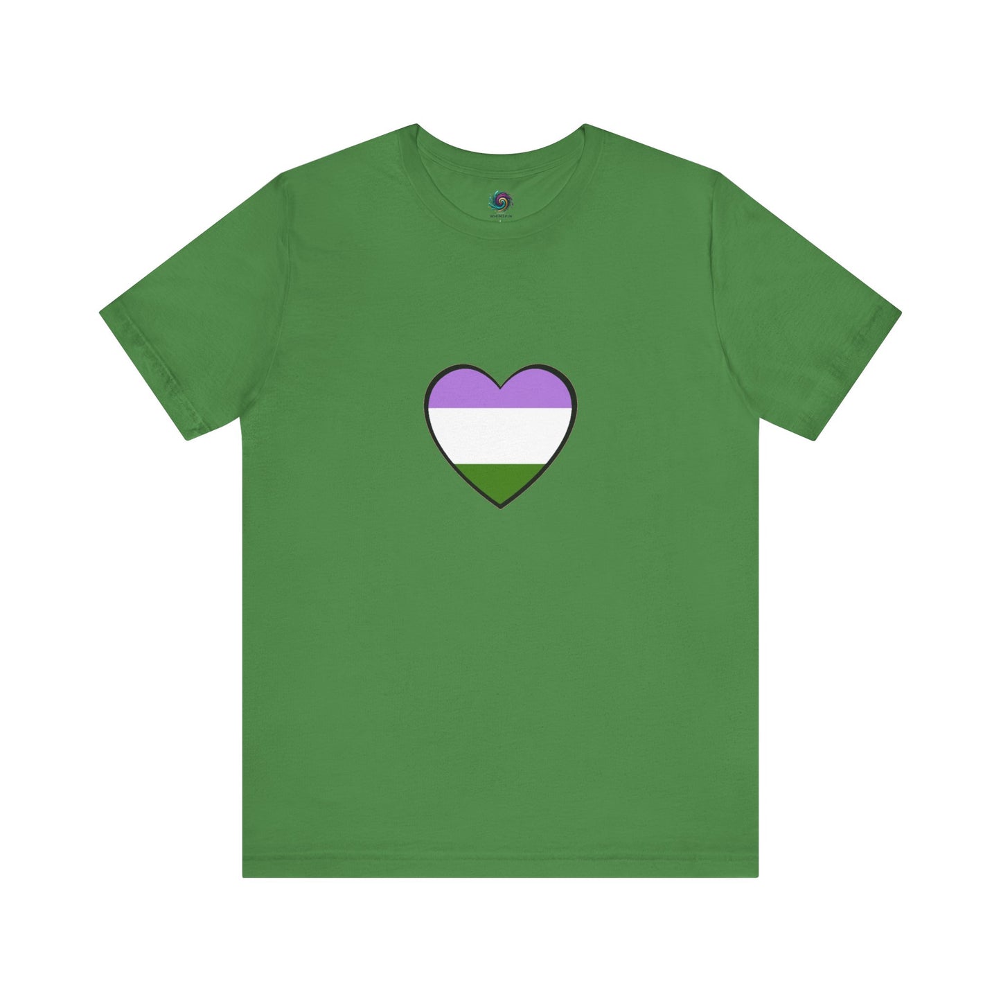 Genderqueer Flag Heart T-Shirt – Unisex LGBTQ+ Graphic Tee in leaf green with genderqueer heart, a soft but powerful nod to genderqueer visibility and pride.
