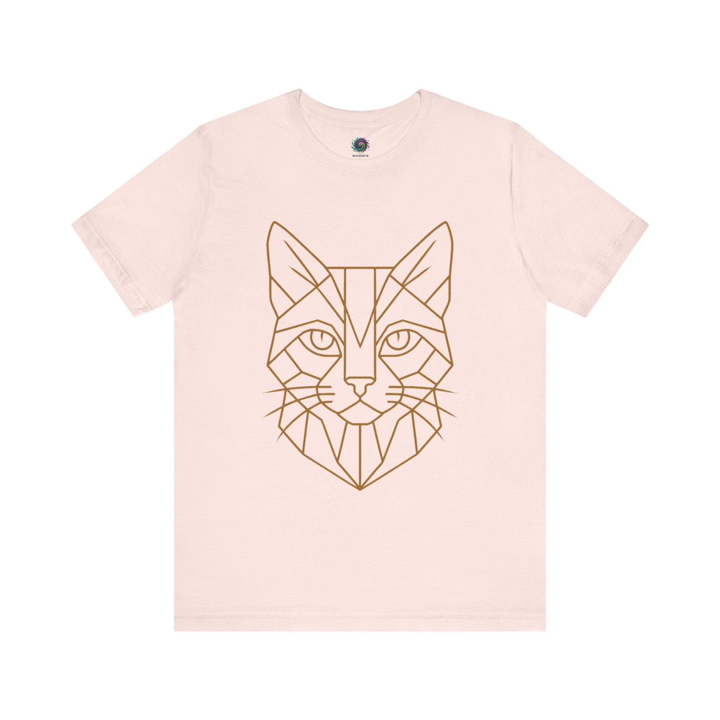Light pink t shirt with a cat head drawn in geometric lines - Geometric Cat T-Shirt – Minimalist Line Art Tee from Whimspin