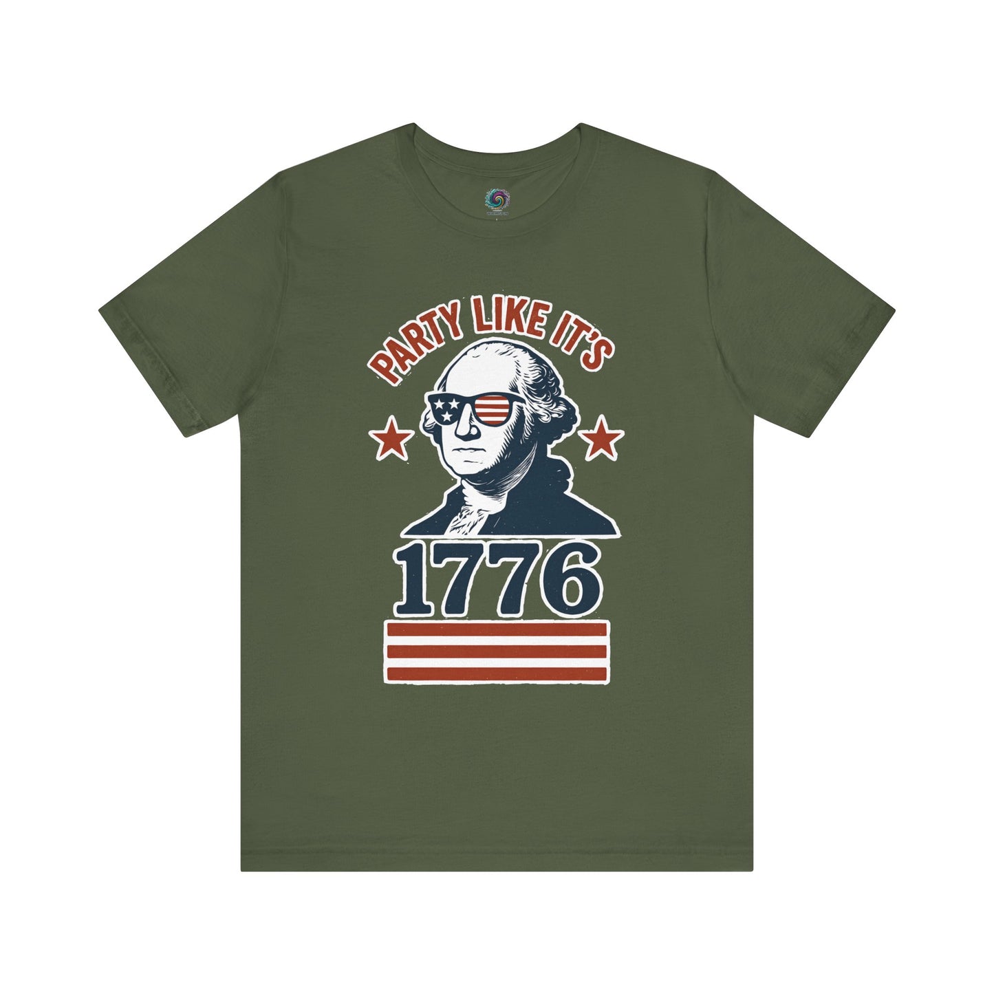 Military green Party Like It's 1776 shirt with George Washington in sunglasses