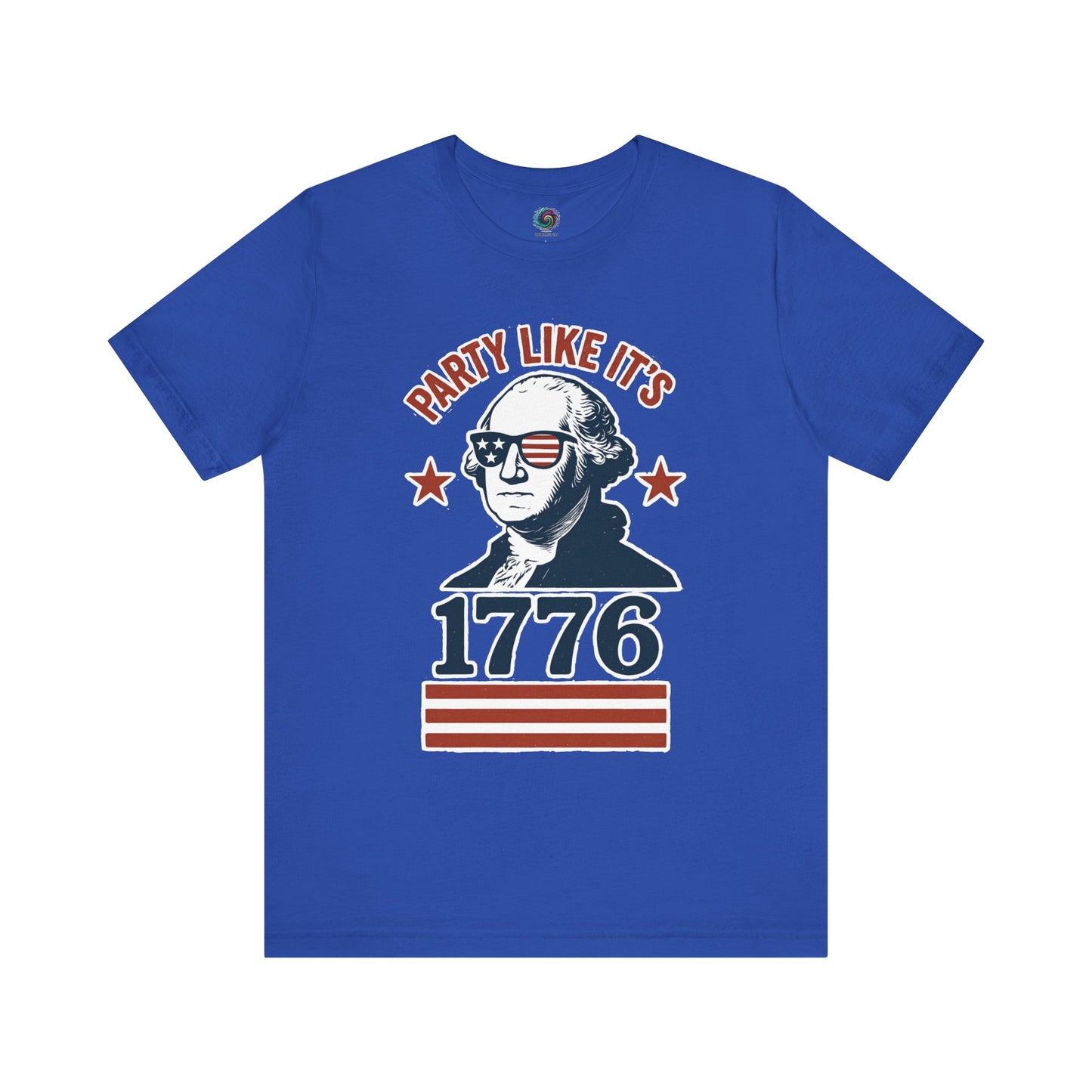 Royal blue Party Like It's 1776 shirt with George Washington in sunglasses