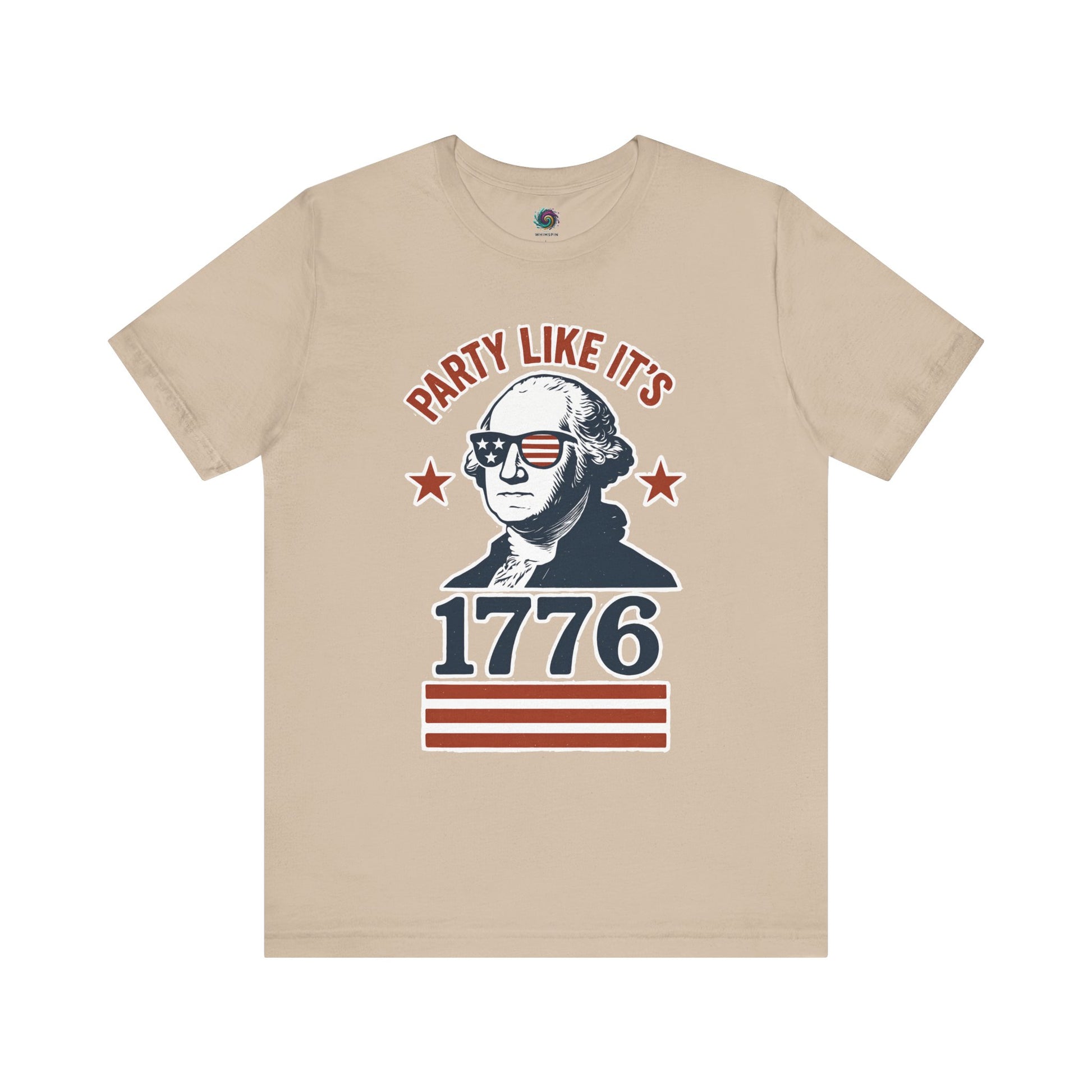 Tan Party Like It's 1776 shirt with George Washington in sunglasses