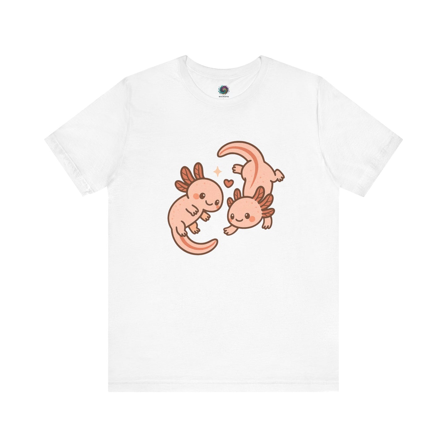 White Kawaii Axolotl T-Shirt – Cute Tee with Smiling Axolotls from WhimSpin