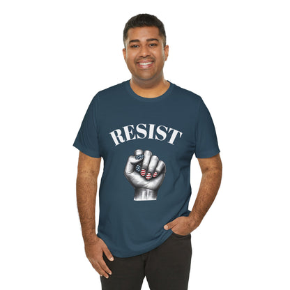 Resist Feminist Power Fist Tee – USA Flag Nails Protest Shirt - WhimSpin - https://whimspin.com