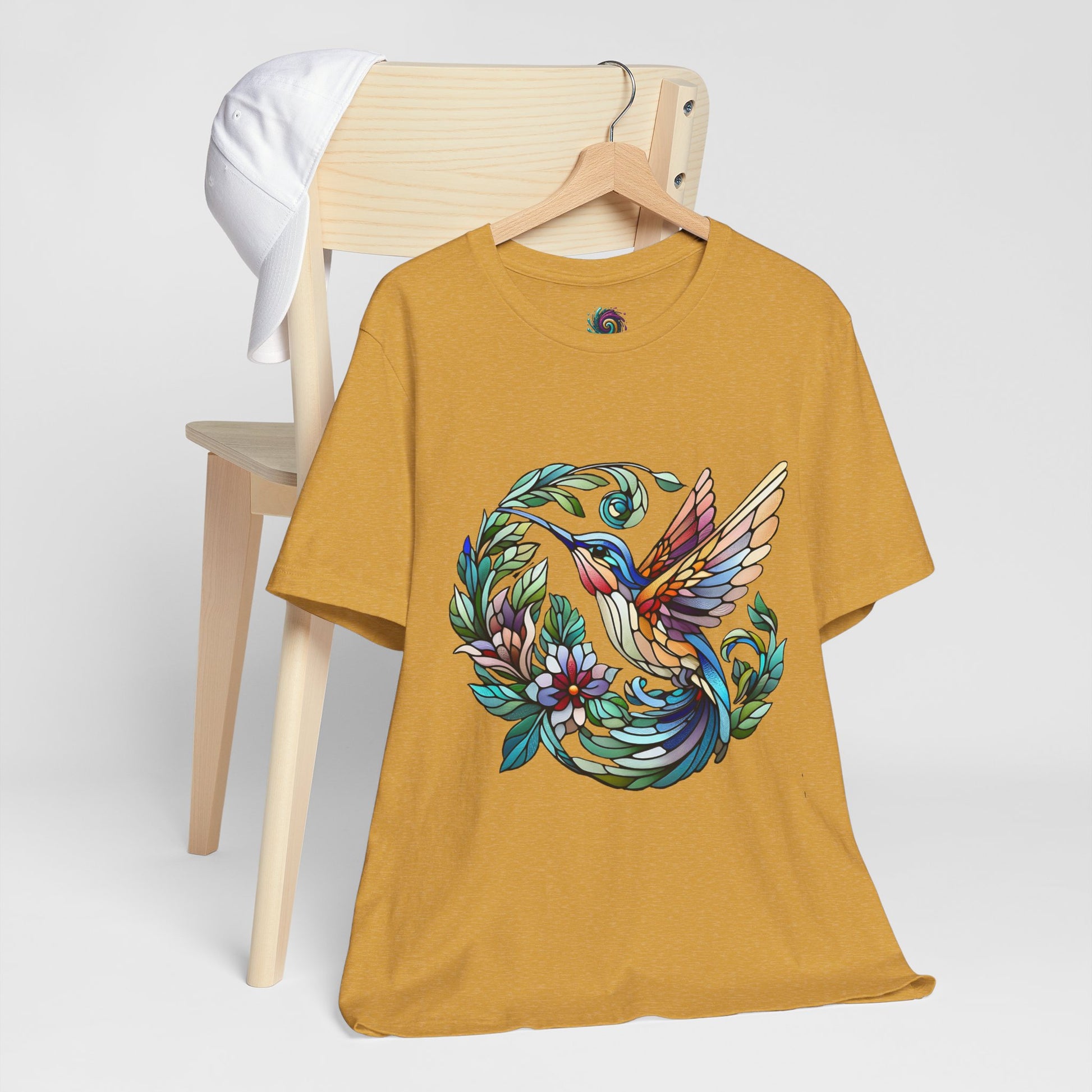 Stained Glass Hummingbird Tee – Vibrant Nature Shirt - WhimSpin - https://whimspin.com