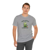 Heather gray crew-neck T-shirt with “Social Battery” garden mode text and plant graphic