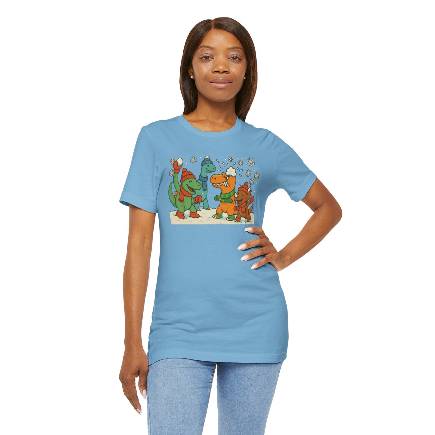 Dinosaur Snowball Fight T-Shirt – Funny Winter Dino Graphic Tee